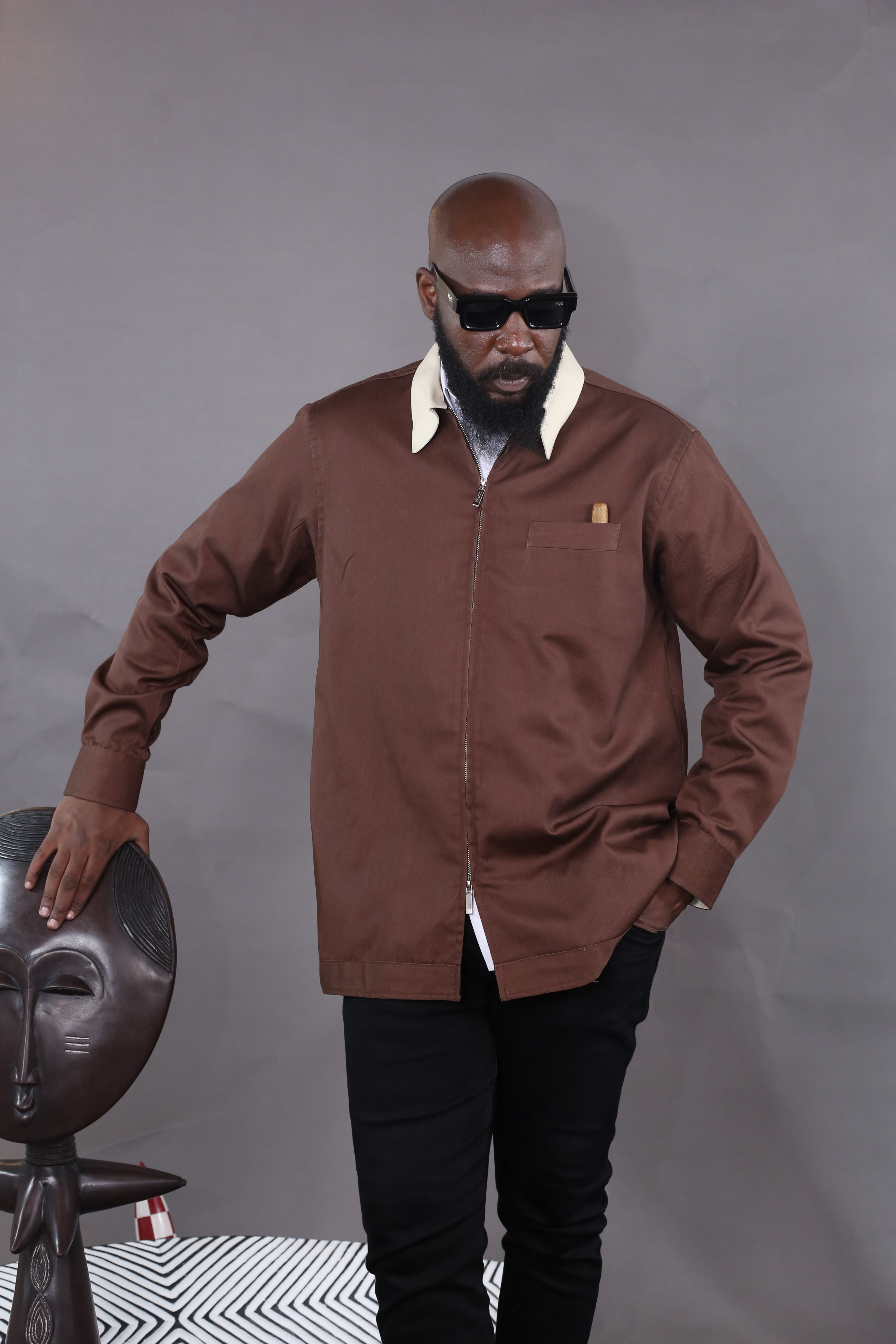 Surchemise Aviator Zip II marron/beige