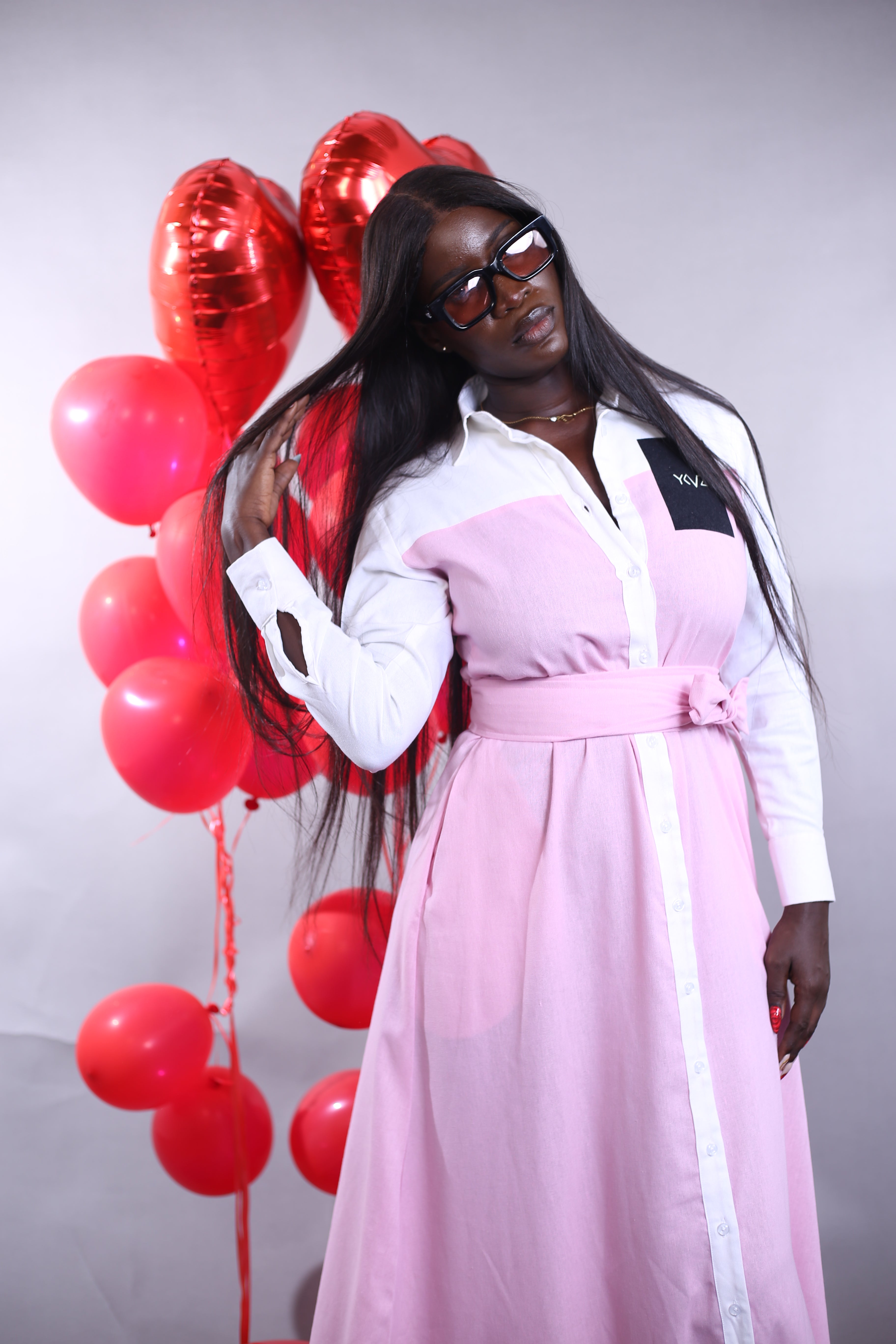 Robe Longue Duality Signature Rose Blanc