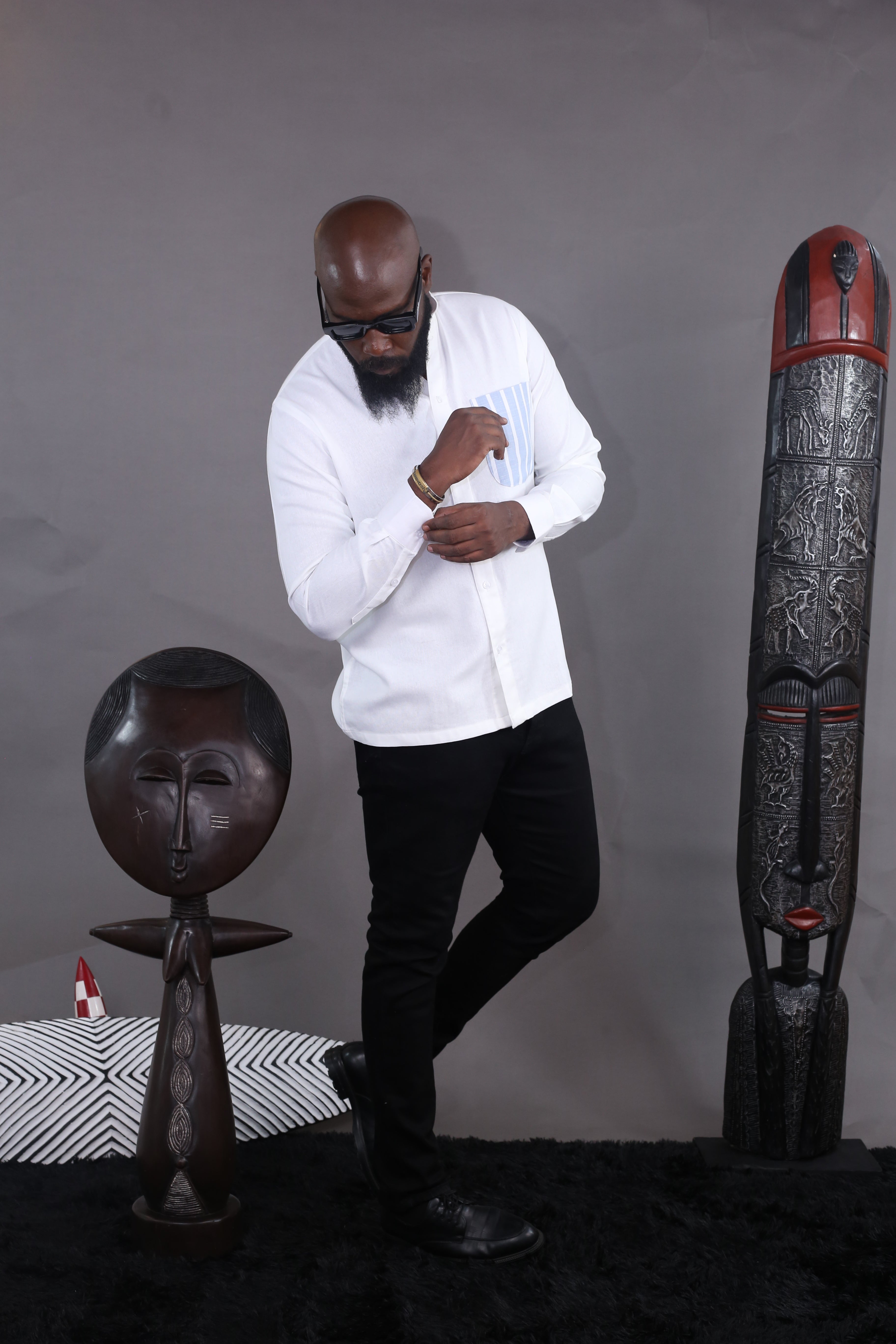 Chemise Kintu - Lin Blanc poche rayée bleu/blanc