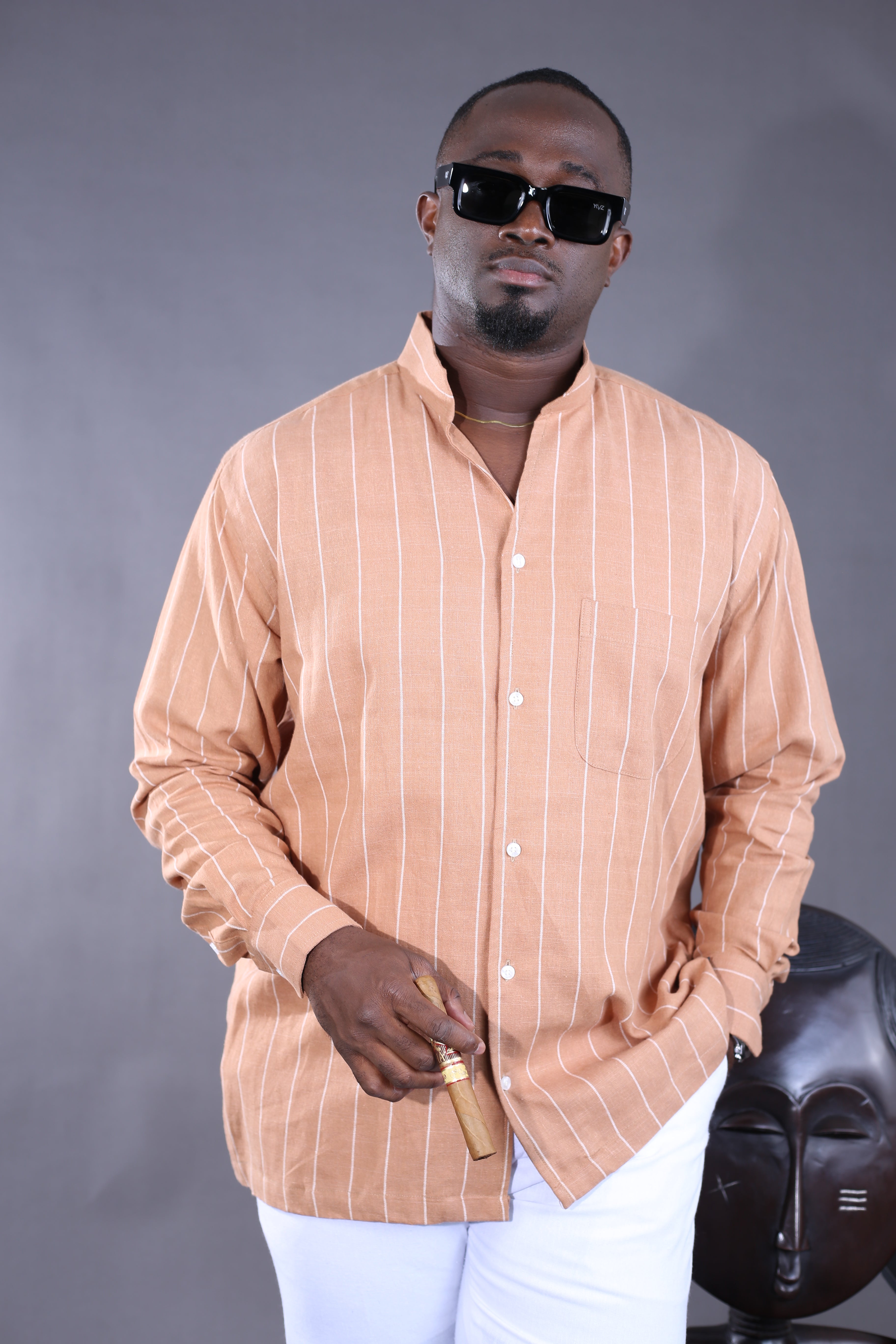 Chemise Kintu Lin rayée marron blanc