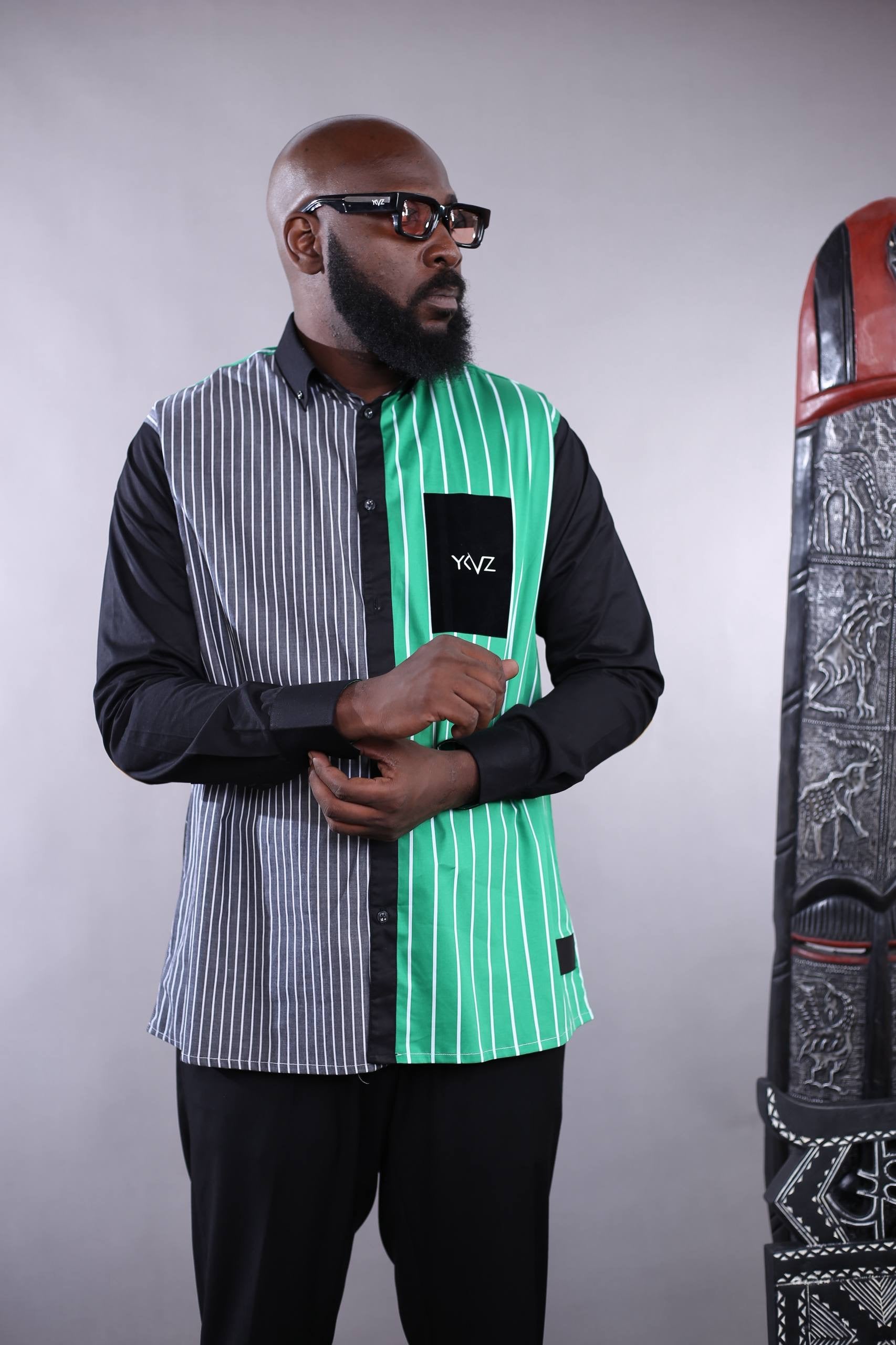 Chemise OSLO V – Rayures vert / Noir | Signature Classique Noire