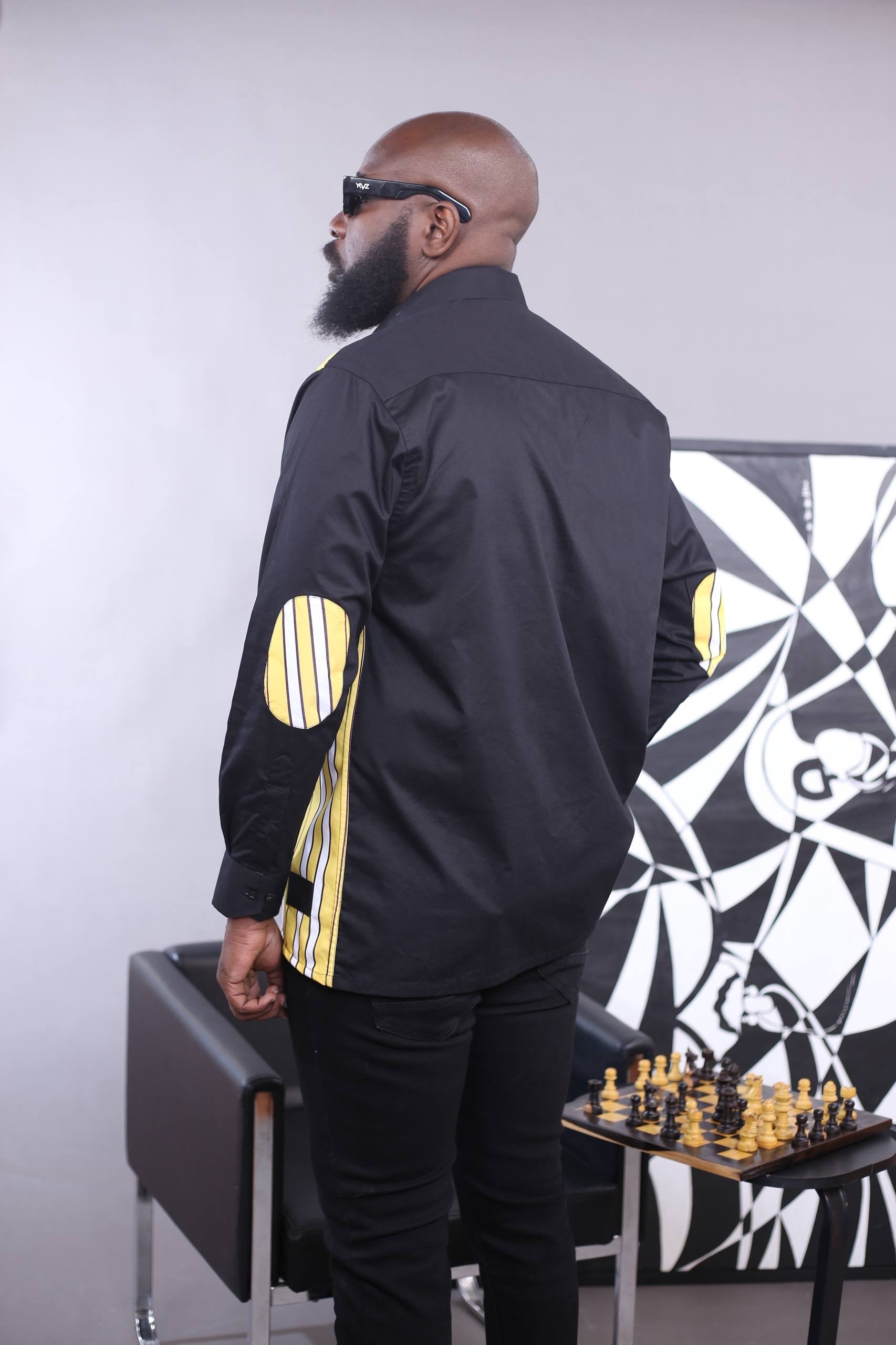 Chemise OSLO III – Bicolore Noire & Rayures Jaune/Blanc | Signature Classique Noire