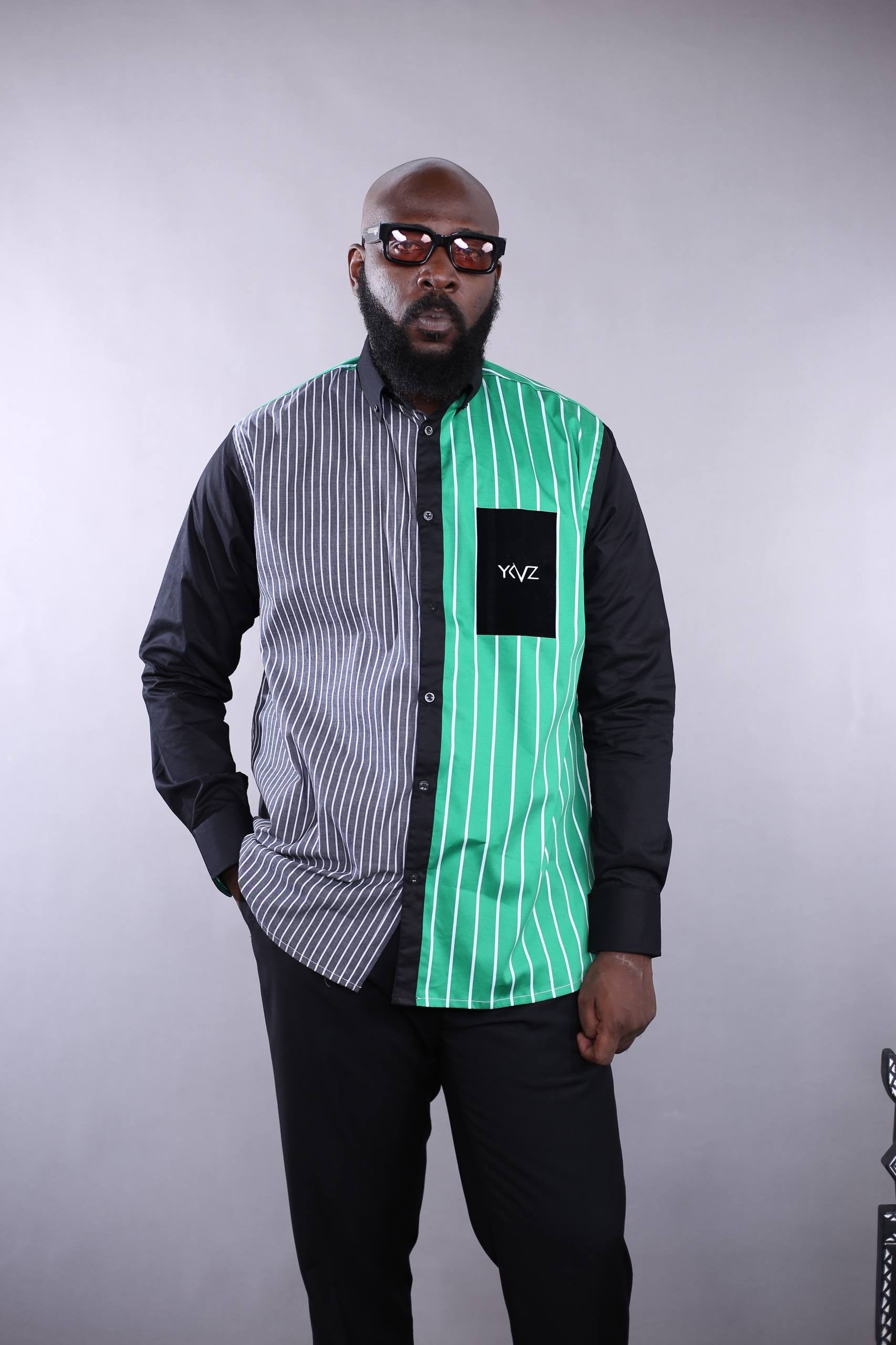 Chemise OSLO V – Rayures vert / Noir | Signature Classique Noire