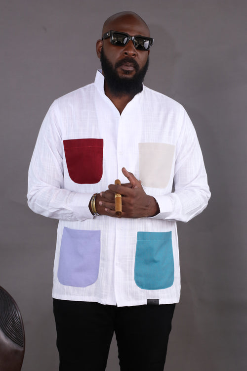 Chemise Kintu II - Lin Bleu ciel & Multicolore