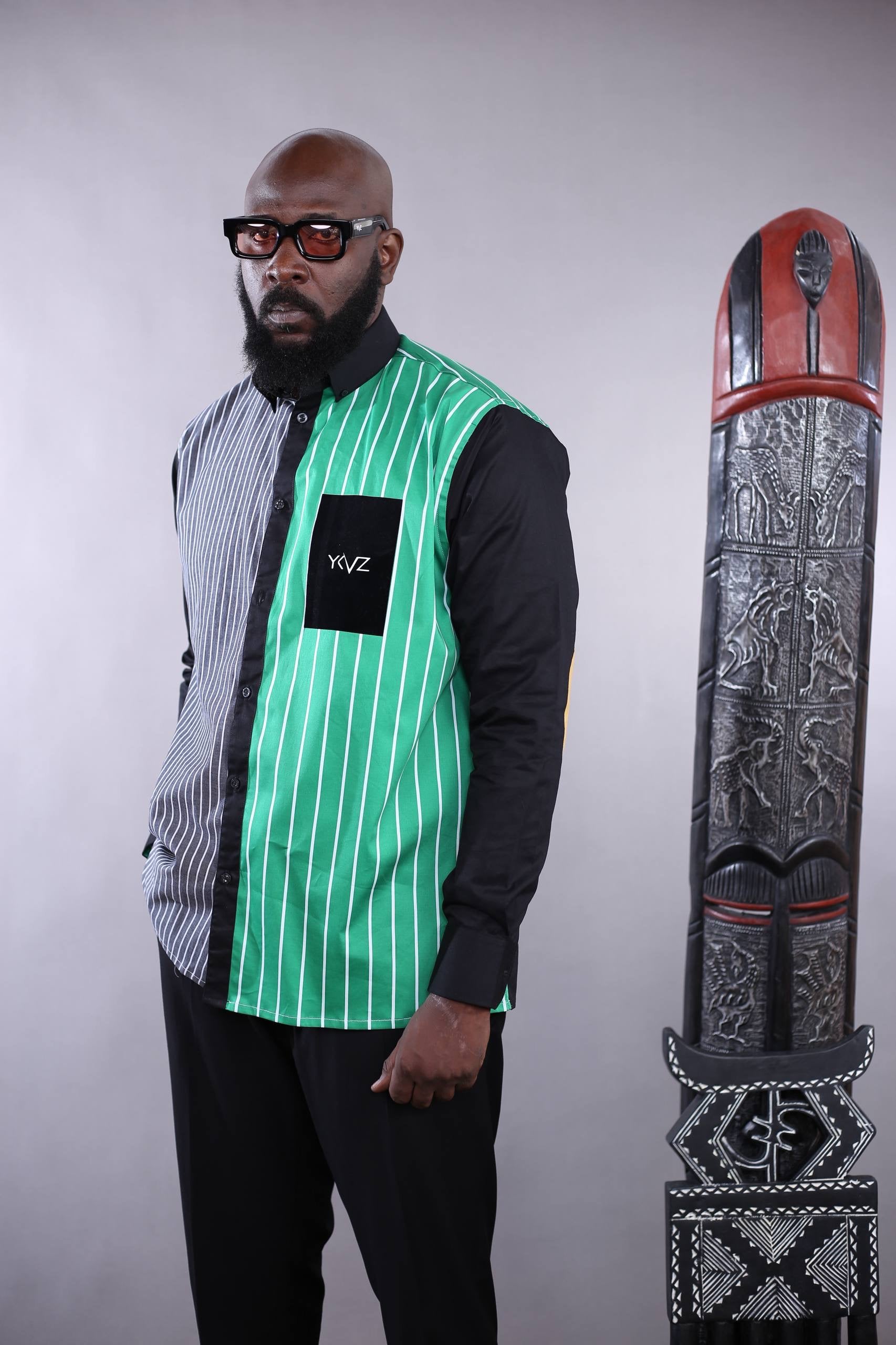 Chemise OSLO V – Rayures vert / Noir | Signature Classique Noire