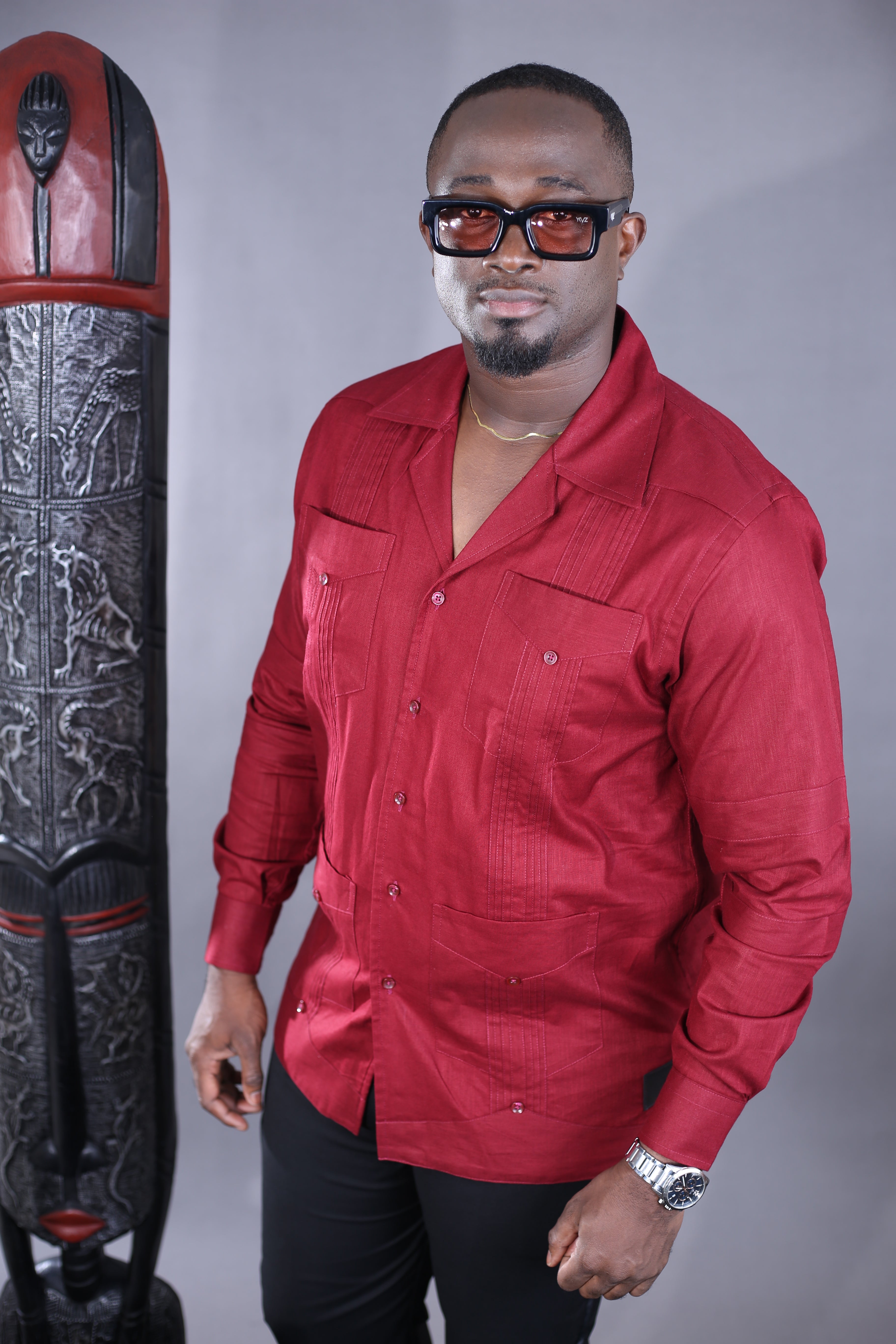 Cubano Quattro III Shirt, Italian Bordeaux Red Linen