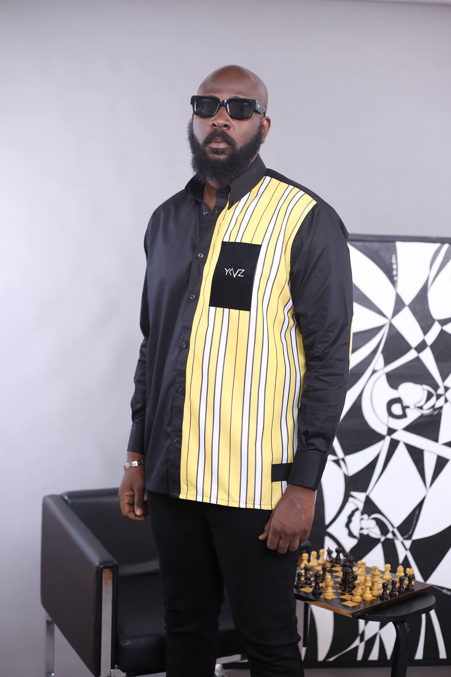 Chemise OSLO III – Bicolore Noire & Rayures Jaune/Blanc | Signature Classique Noire