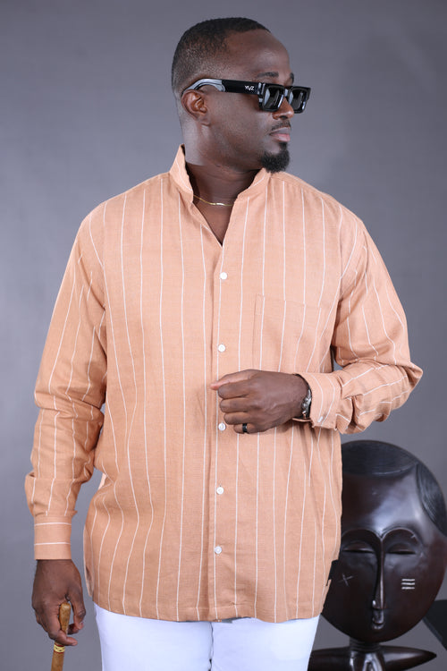 Chemise Kintu Lin rayée marron blanc