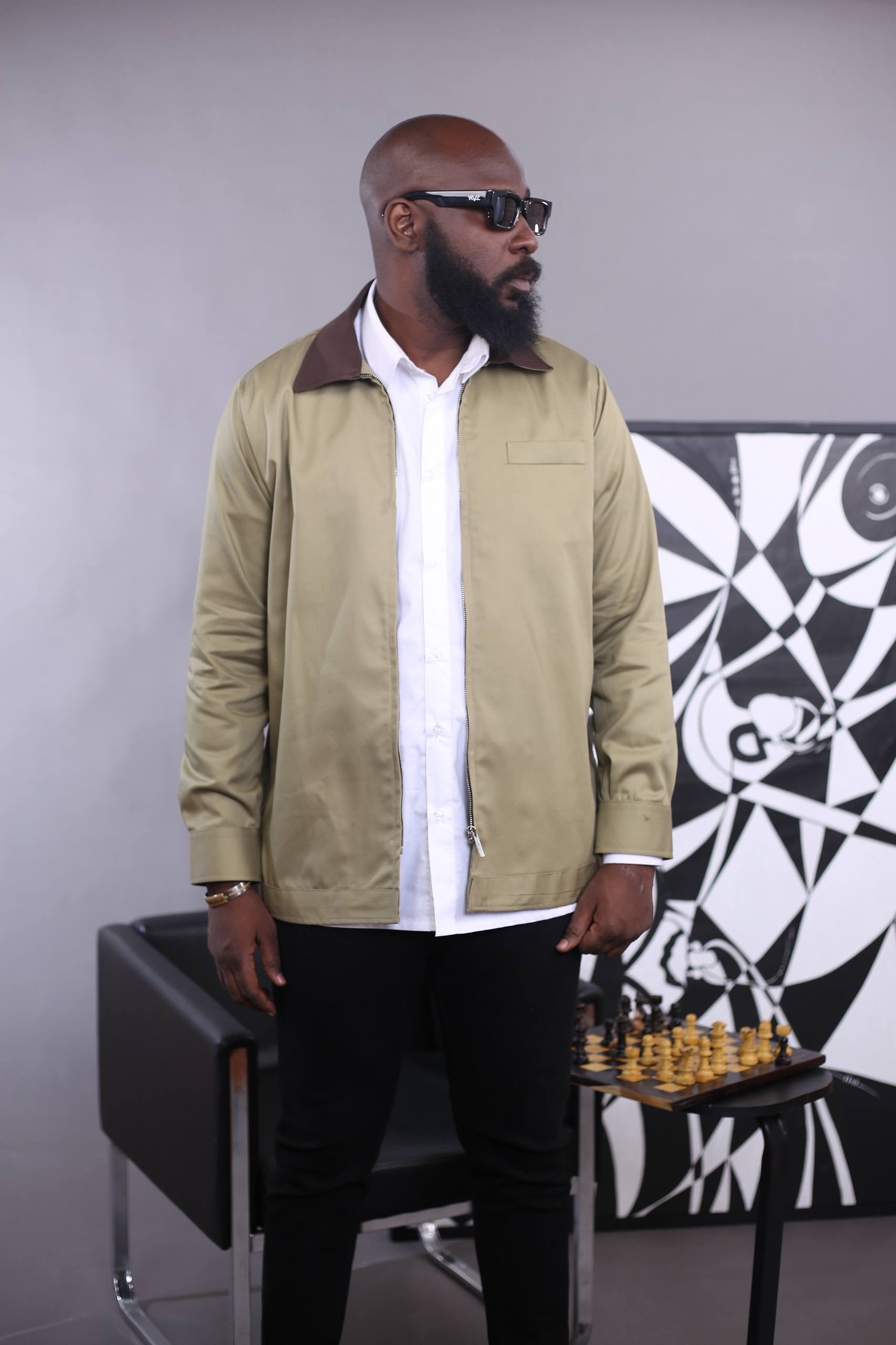 Surchemise Aviator Zip II - Vert olive/ Marron