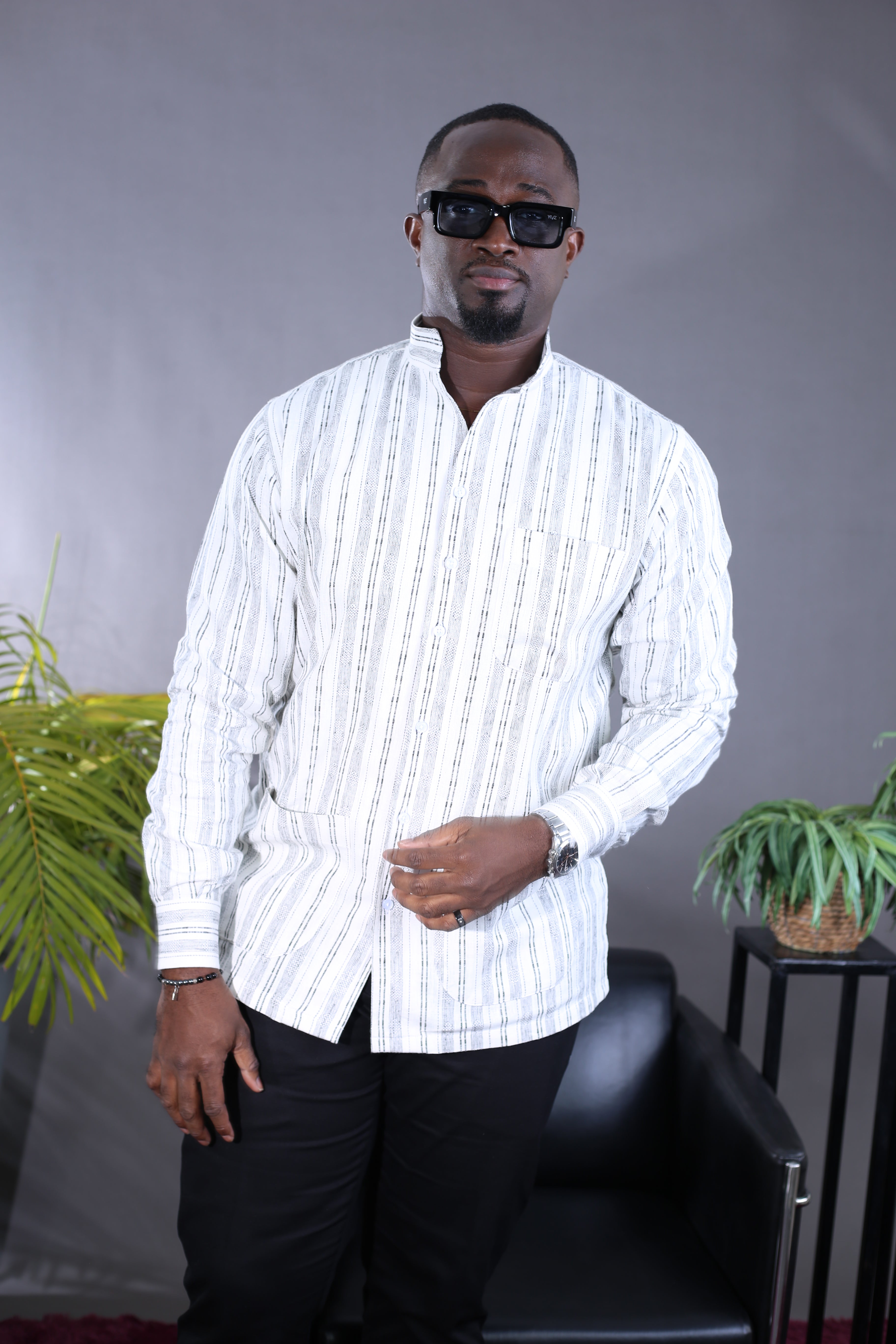 Chemise Kintu Lin rayée noir blanc