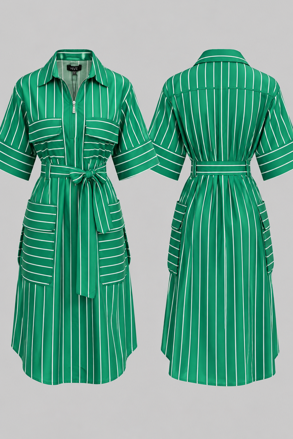 Robe Chemise ISALINE I – Rayure Vert&blanc