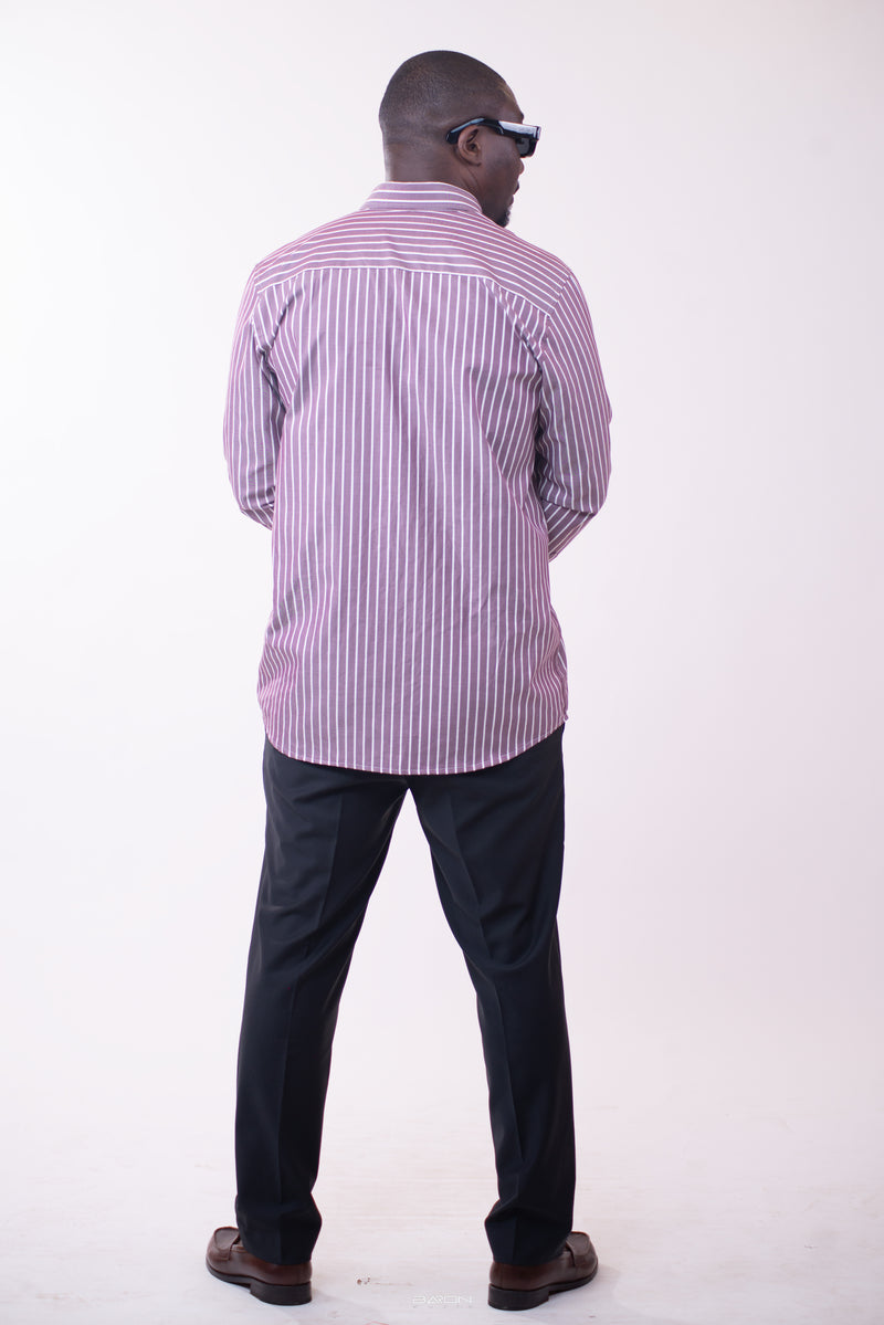 Chemise Lexington Signature Classique – Rayures Mauves & Blanches
