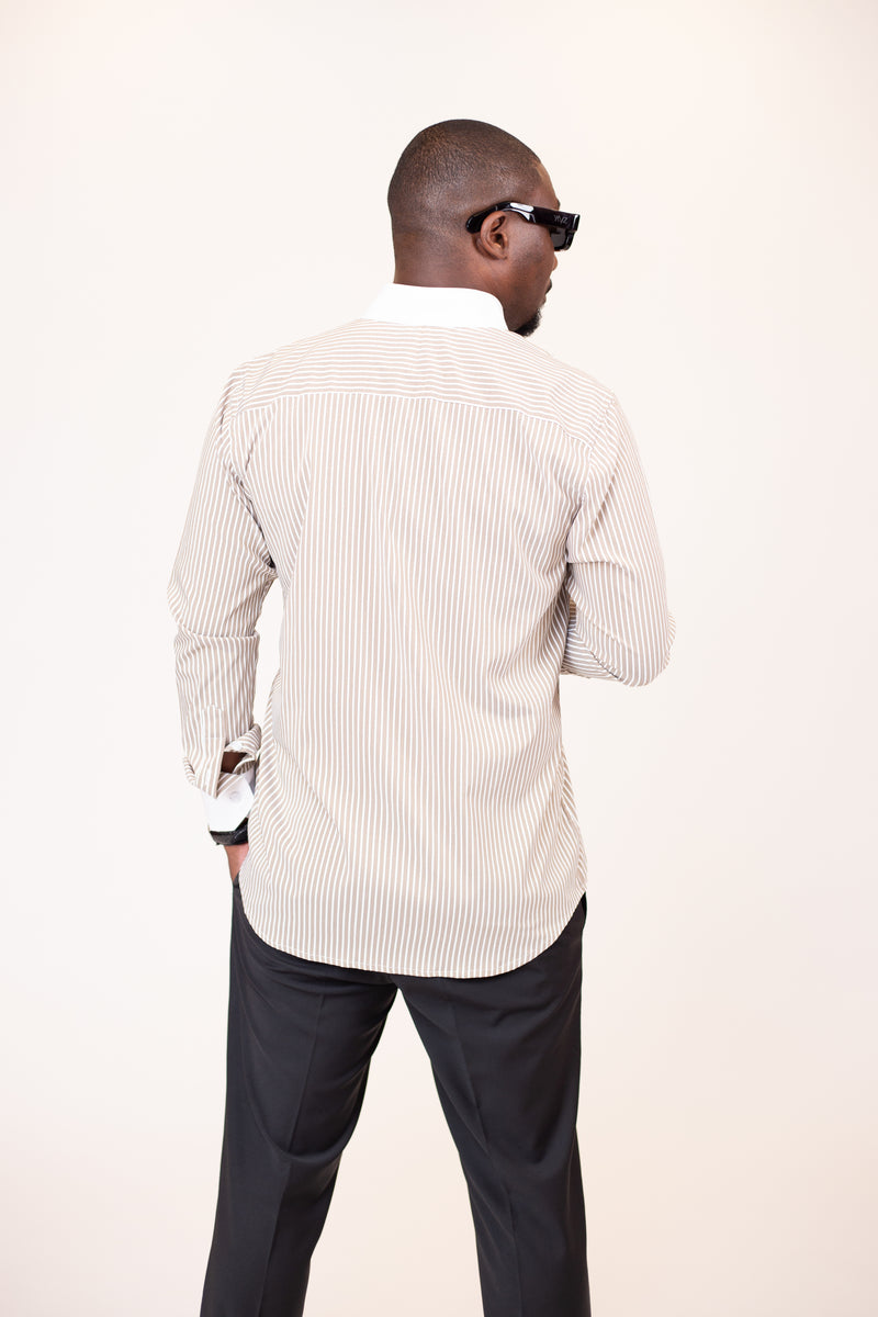 Chemise Oslo Signature Classique – Rayures Marron & Blanc