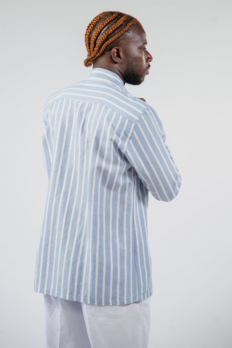 Chemise Kintu Lin Rayure Bleu Blanc