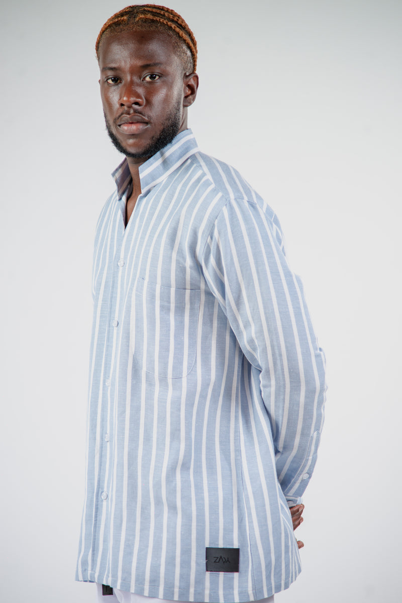 Chemise Kintu Lin Rayure Bleu Blanc