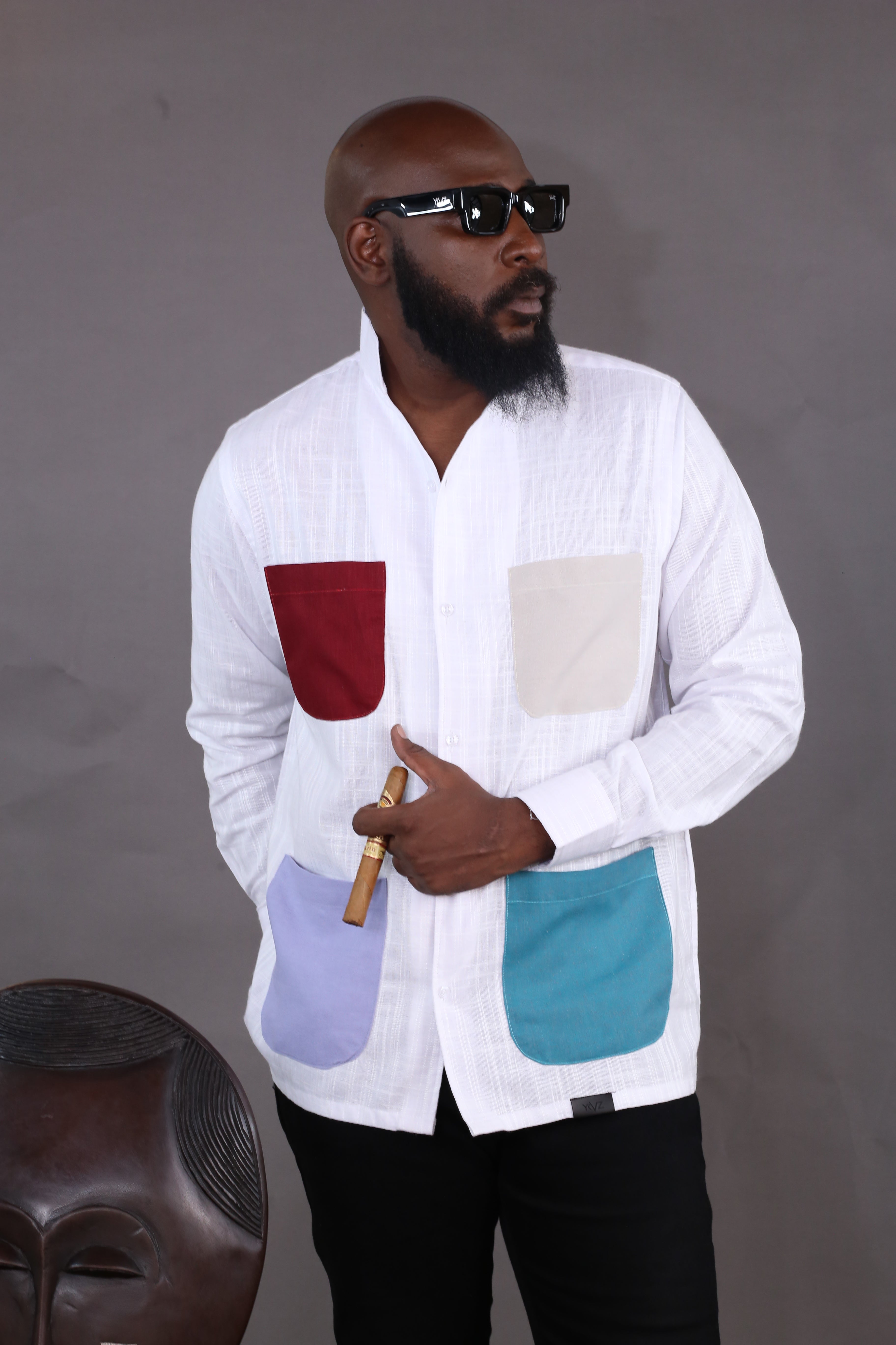 Chemise Kintu II - Lin Bleu ciel & Multicolore