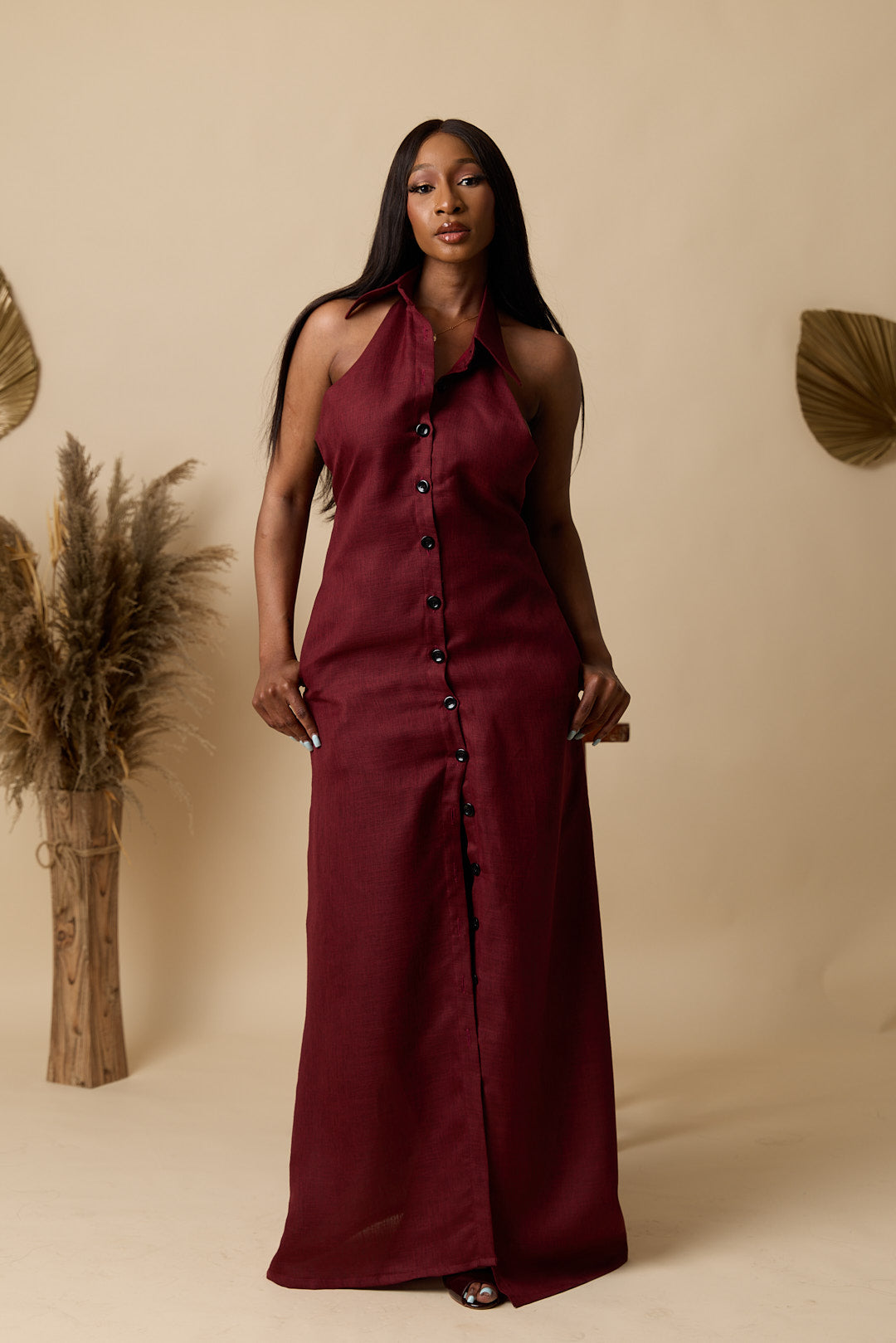 Robe Chemise SELY_Lin Rouge bordeaux