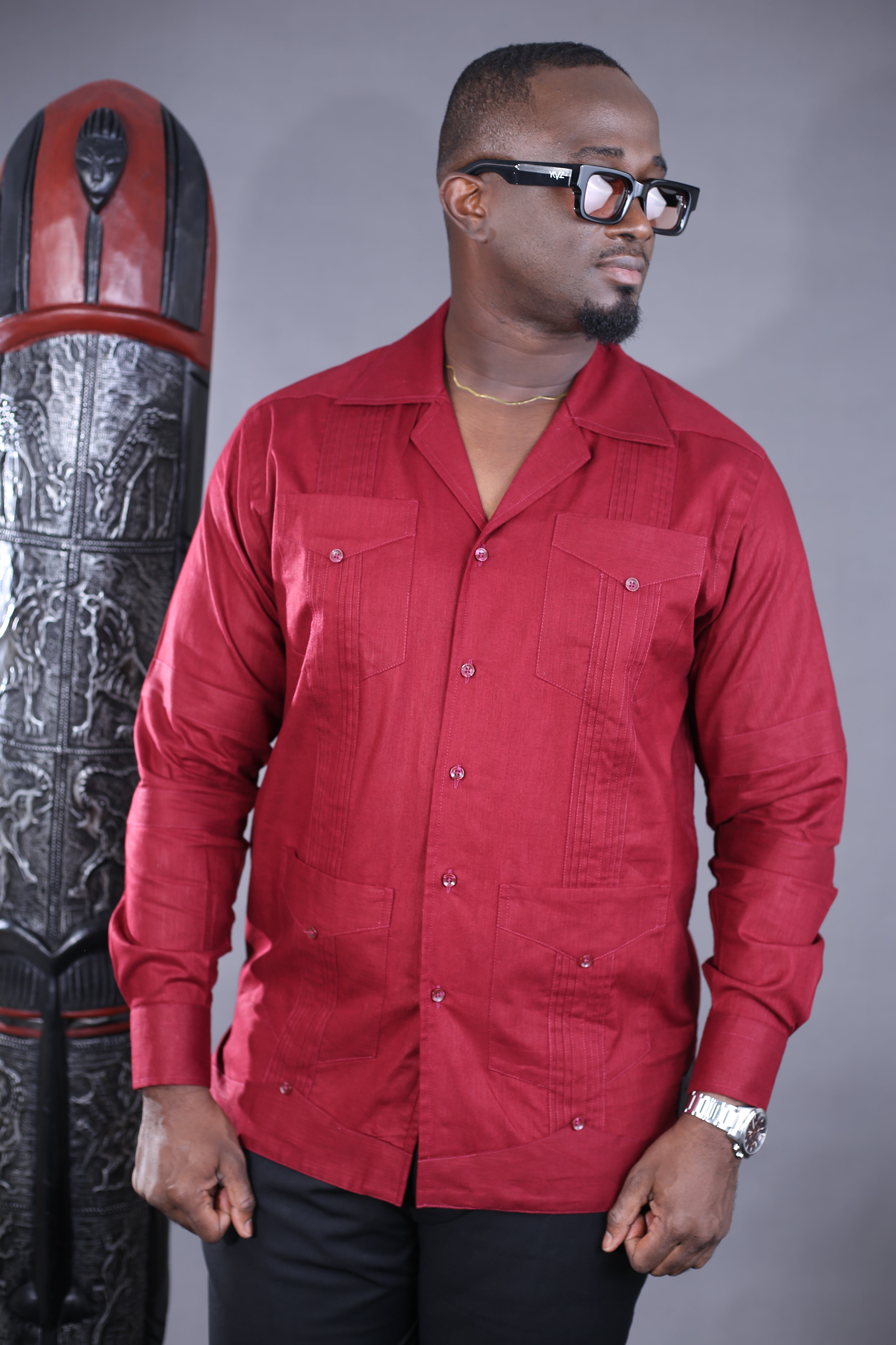 Chemise Cubano Quattro III Lin Rouge Bordeaux Italien