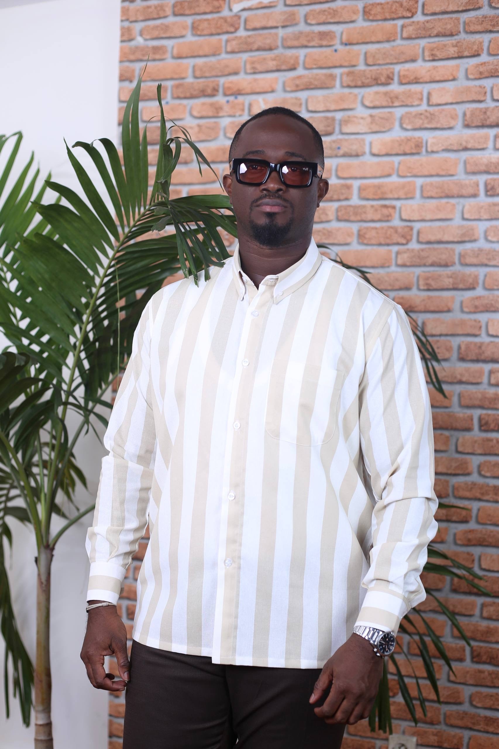 Chemise Mandala II Lin _ Rayures Beige&blan