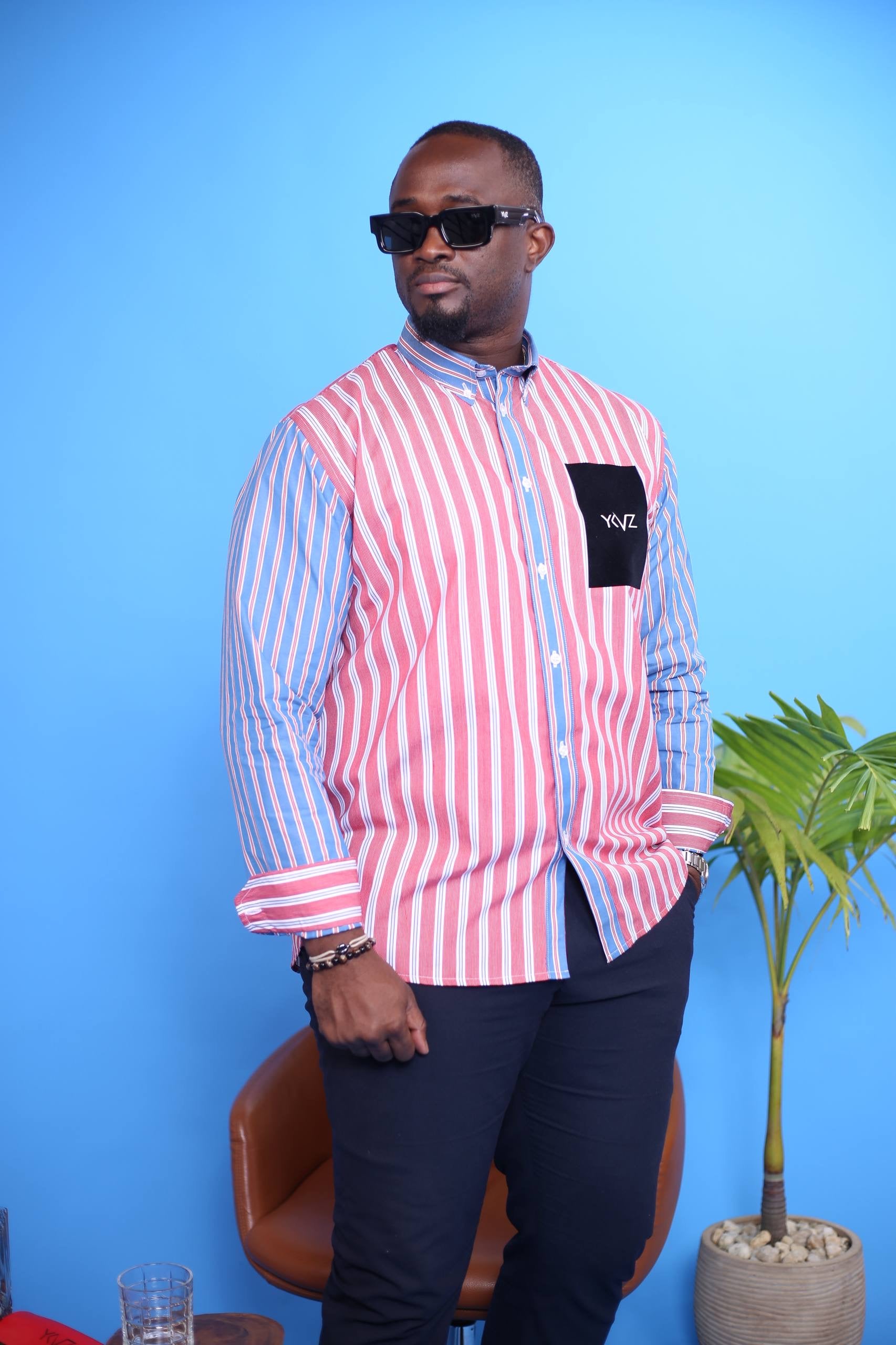 Chemise Oslo – Bicolore Bleu & Rouge  | Signature Classique Noir