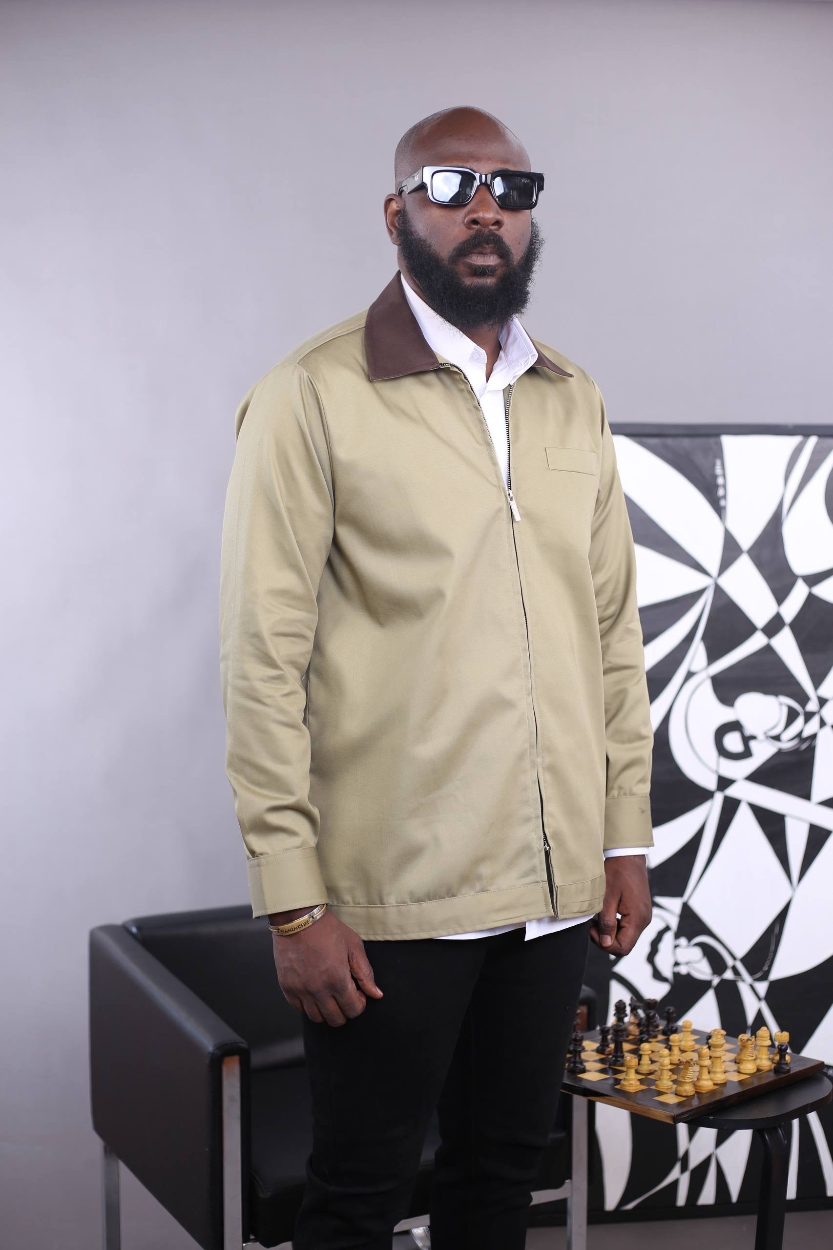 Surchemise Aviator Zip II - Vert olive/ Marron