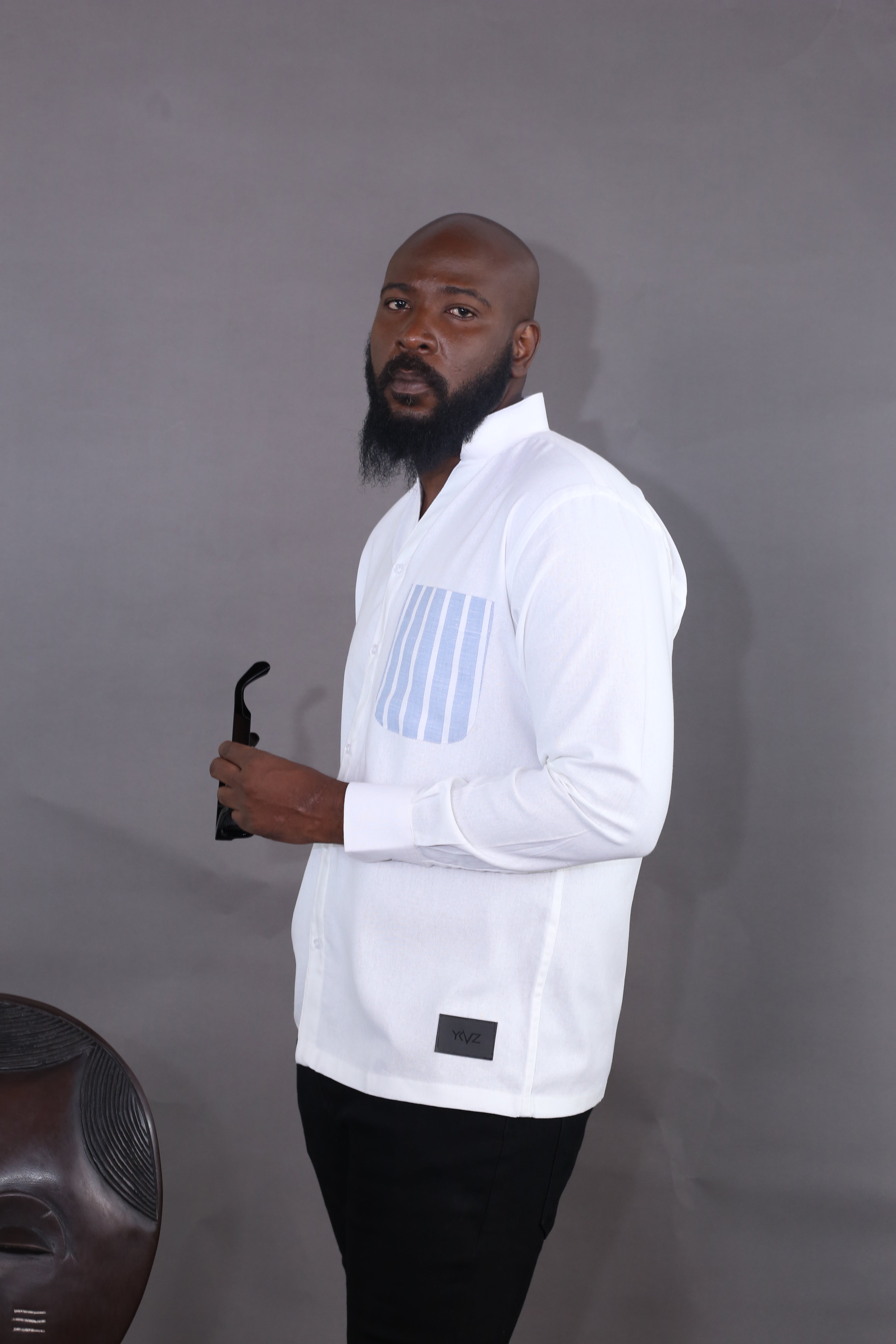 Chemise Kintu - Lin Blanc poche rayée bleu/blanc