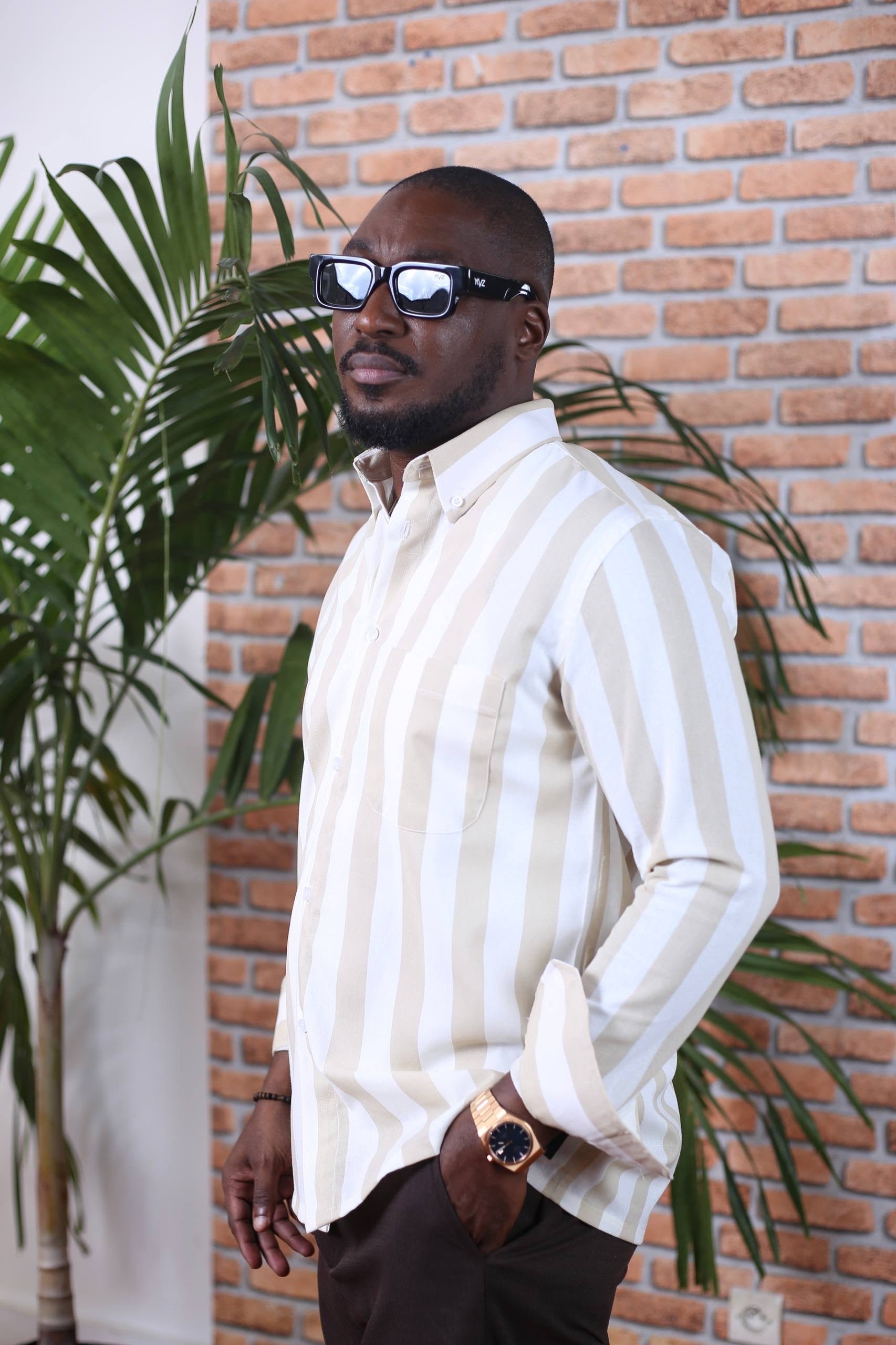 Chemise Mandala II Lin _ Rayures Beige&blan