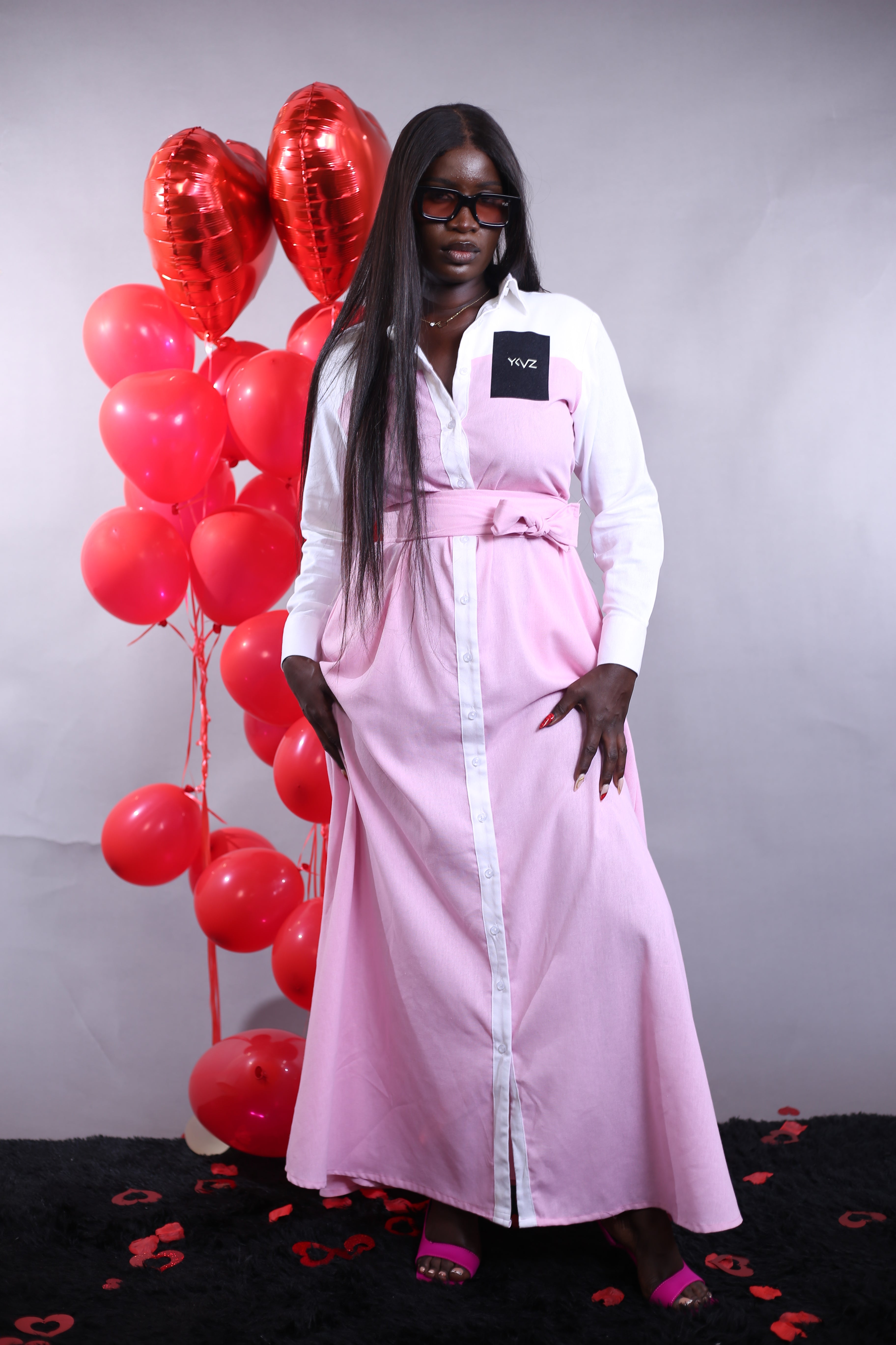 Robe Longue Duality Signature Rose Blanc