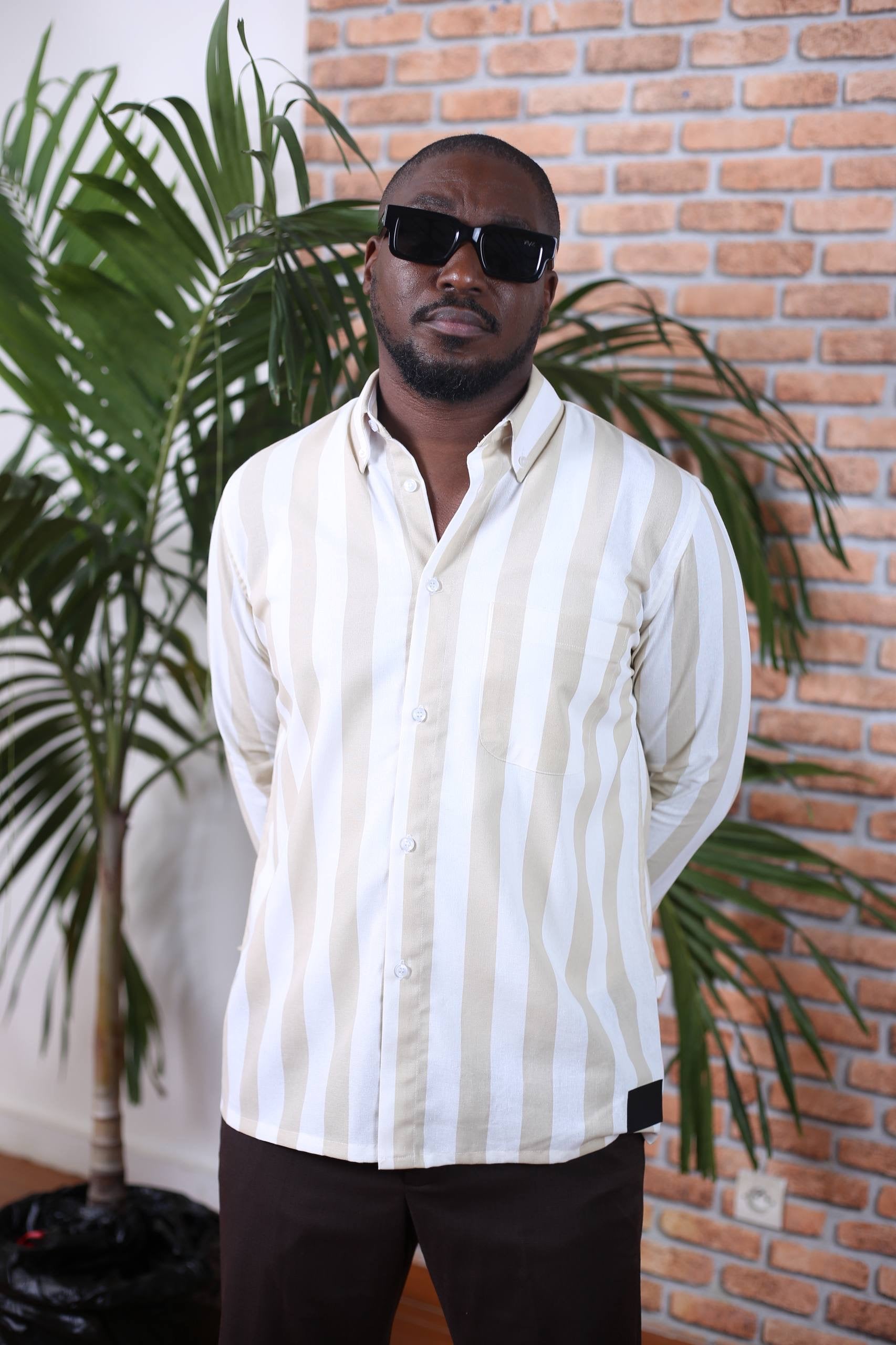 Chemise Mandala II Lin _ Rayures Beige&blan