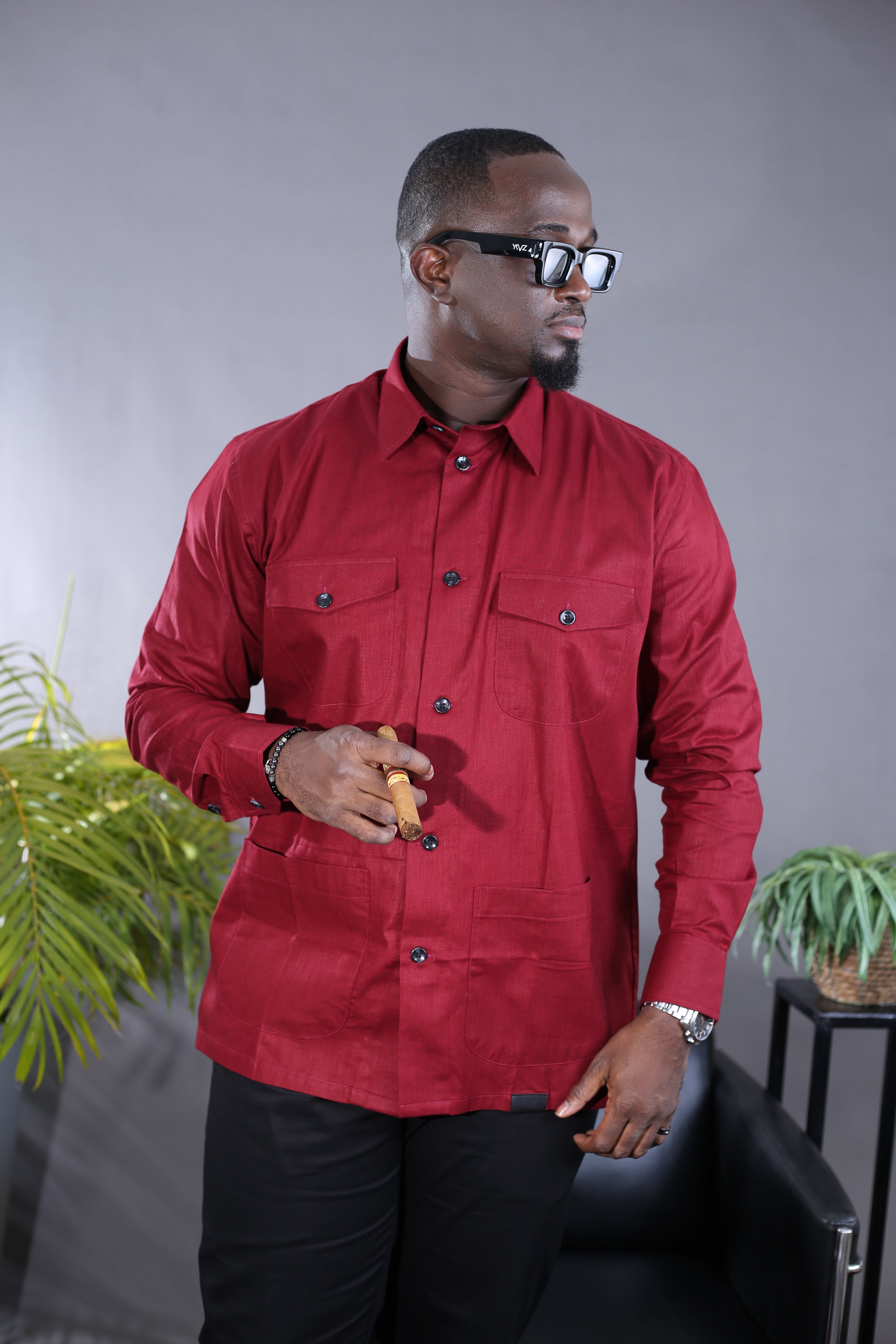 Chemise Mandala II  Lin Rouge Bordeaux