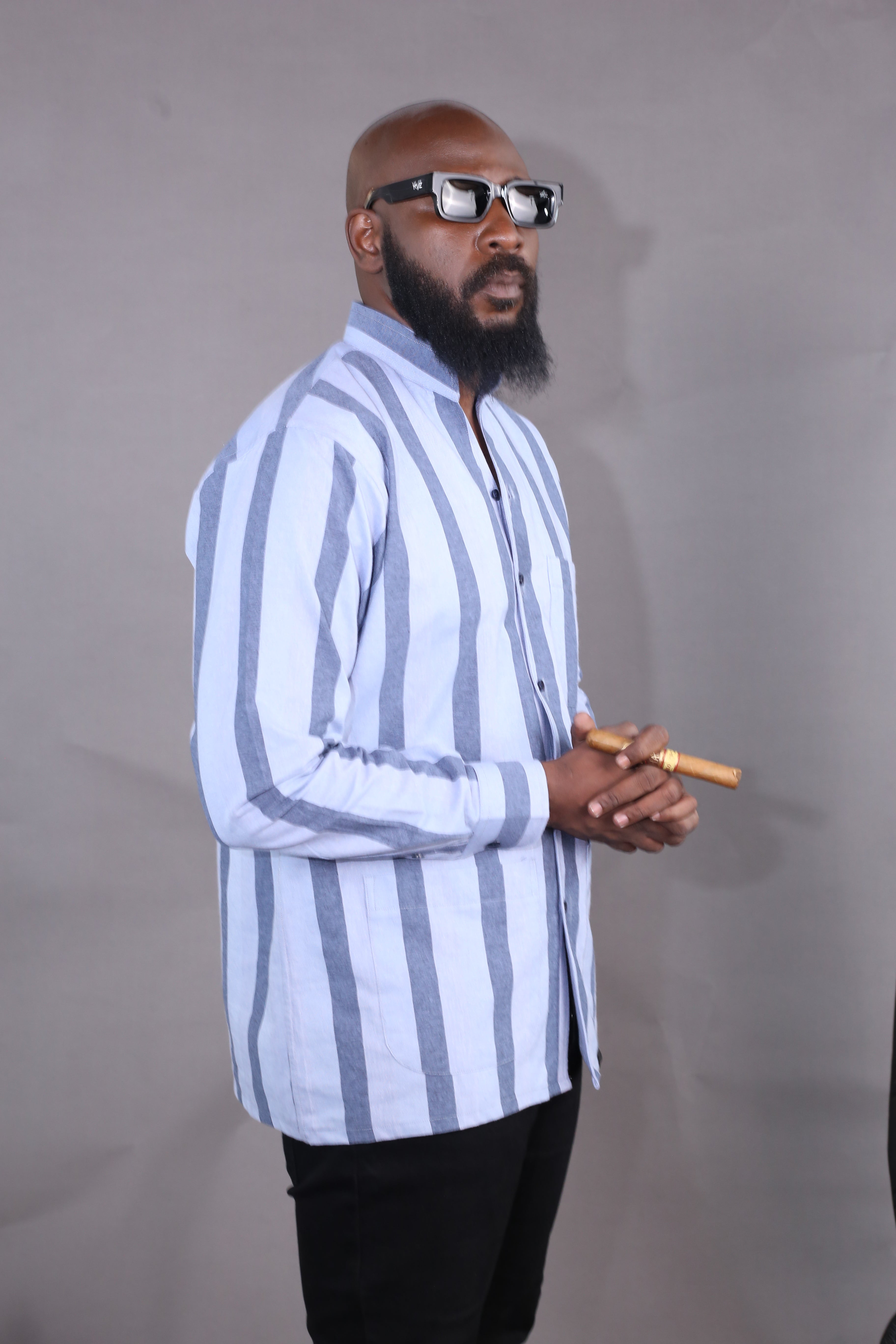 Chemise Kintu II — Bleu Ciel & Rayures Bleu Nuit
