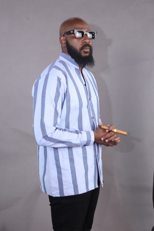 Chemise Kintu II — Bleu Ciel & Rayures Bleu Nuit