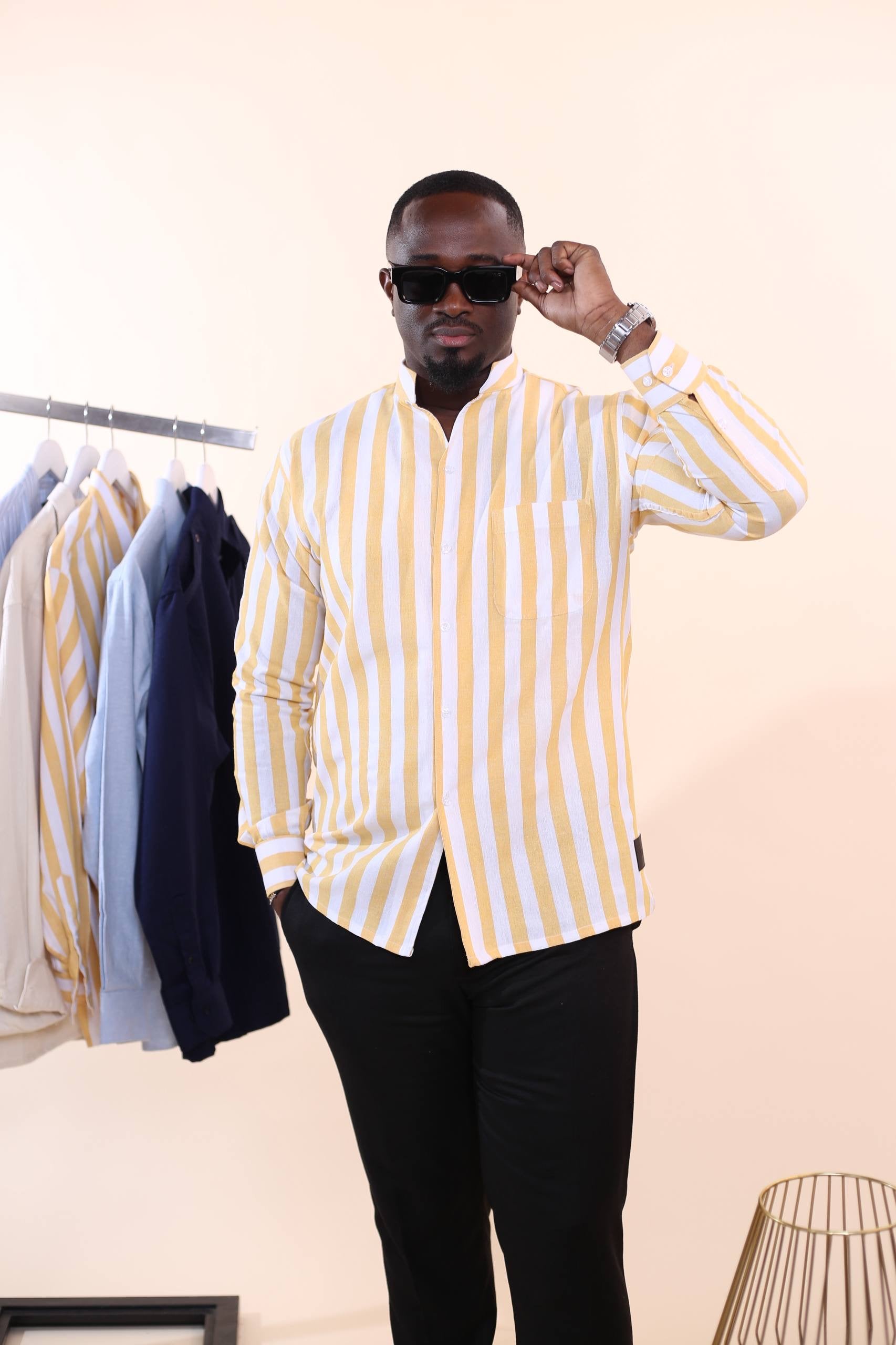 Chemise Kintu Lin - Rayures Jaune & Blanc