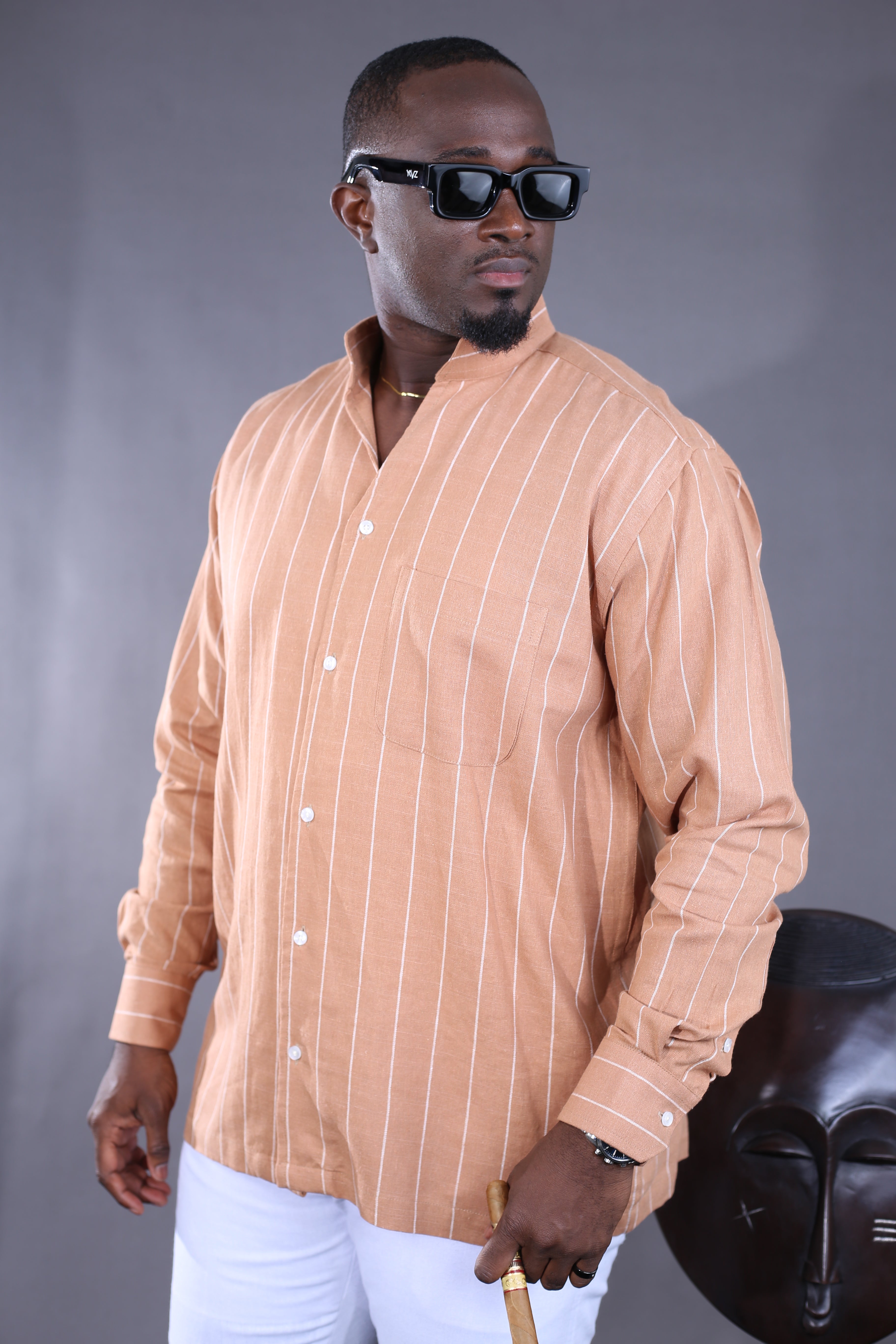 Chemise Kintu Lin rayée marron blanc