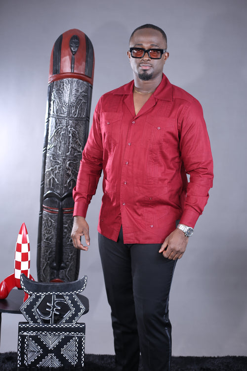 Chemise Cubano Quattro III Lin Rouge Bordeaux Italien