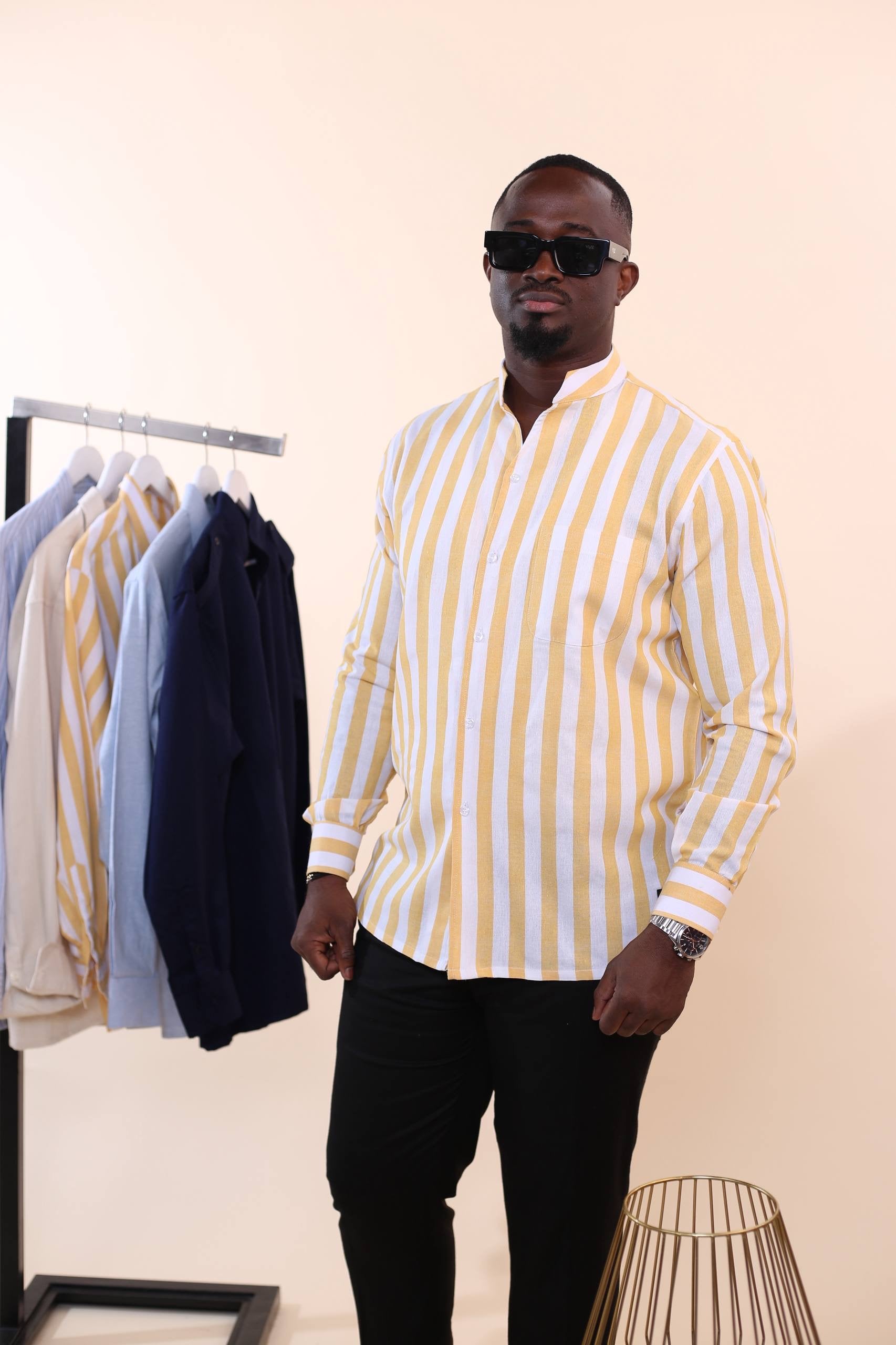 Chemise Kintu Lin - Rayures Jaune & Blanc