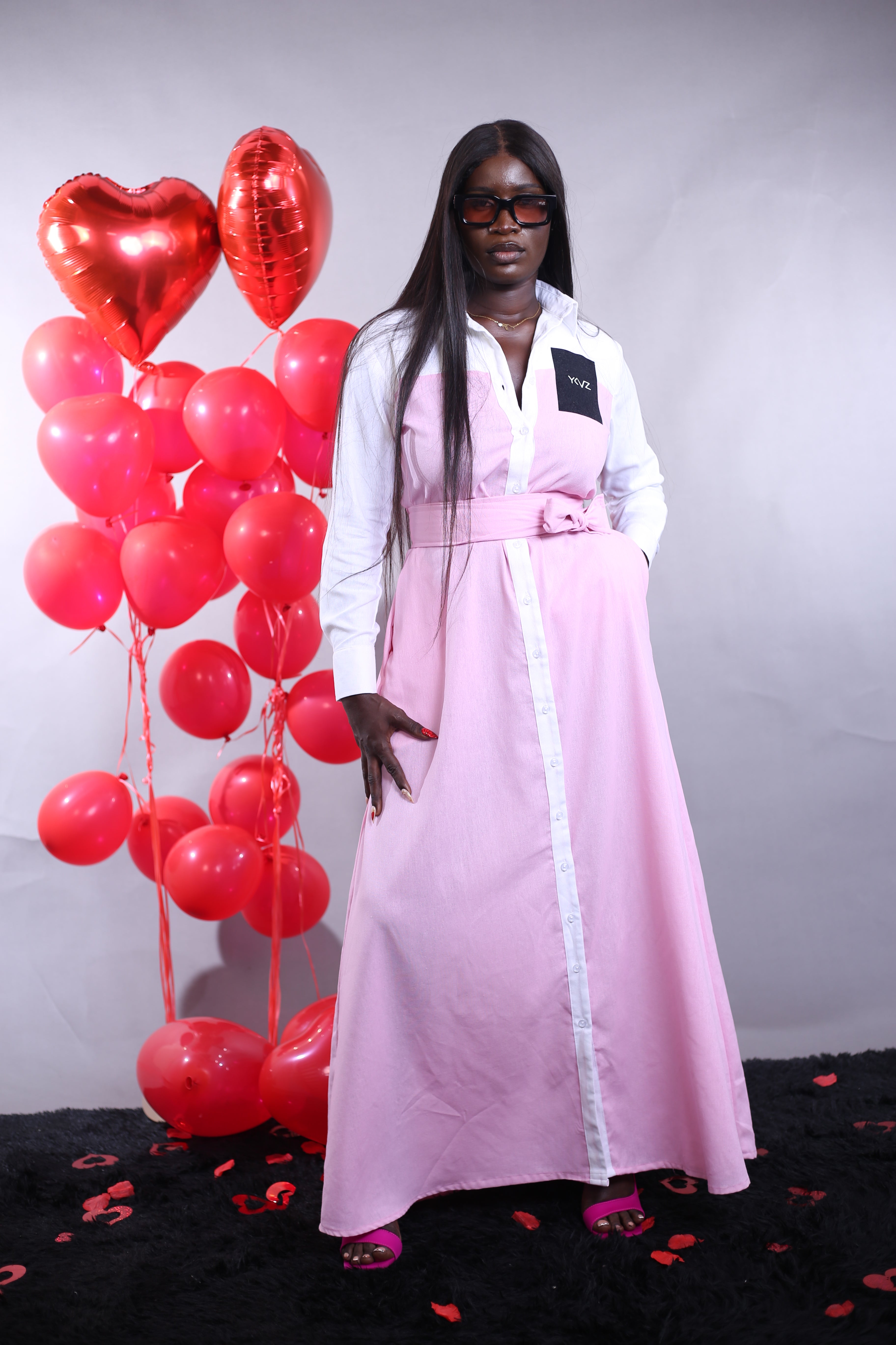 Robe Longue Duality Signature Rose Blanc