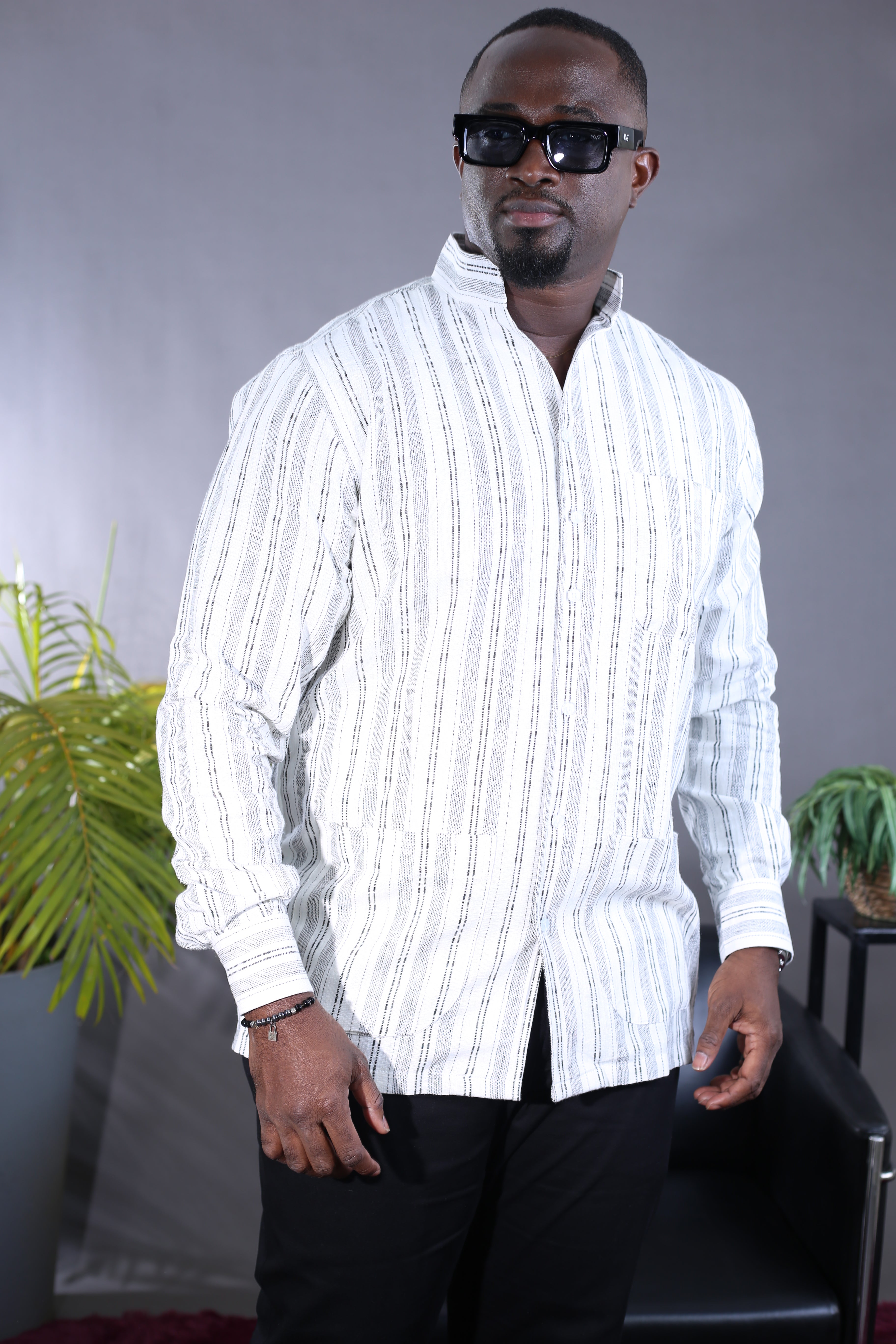 Chemise Kintu Lin rayée noir blanc