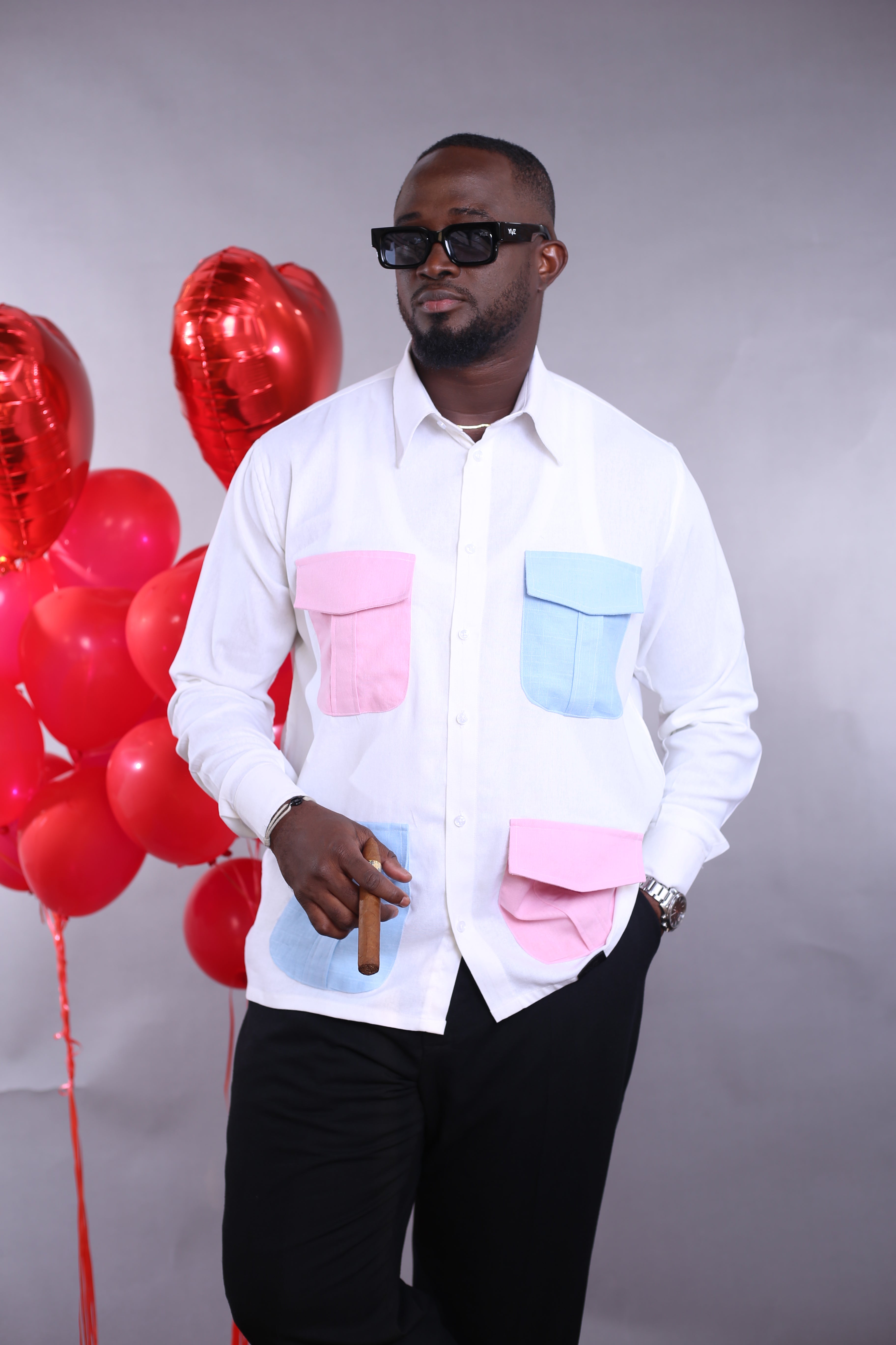 Chemise Leuco Lin Blanc poche rose/bleu