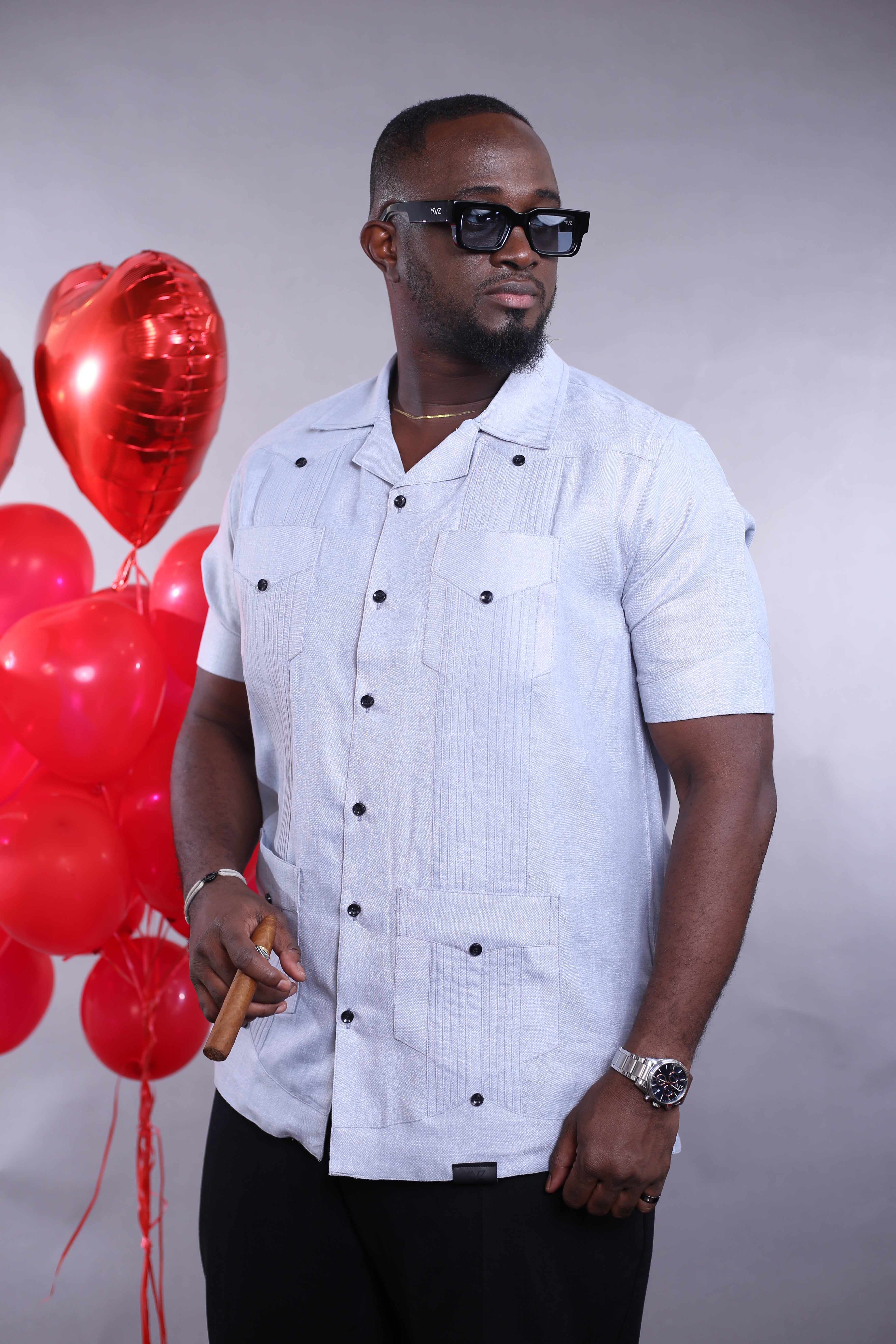 Chemise Cubano MC ll lin bleu ciel