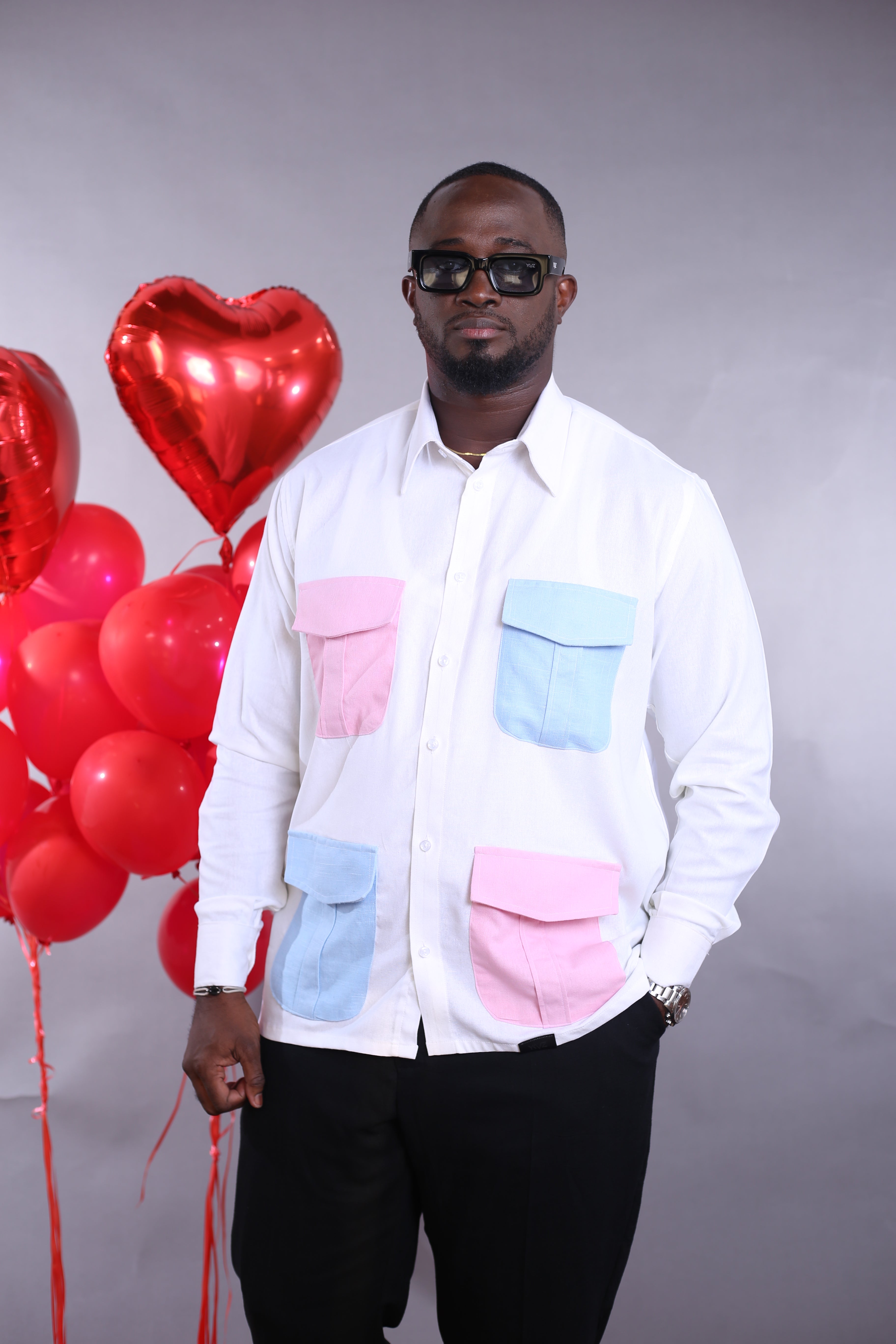 Chemise Leuco Lin Blanc poche rose/bleu