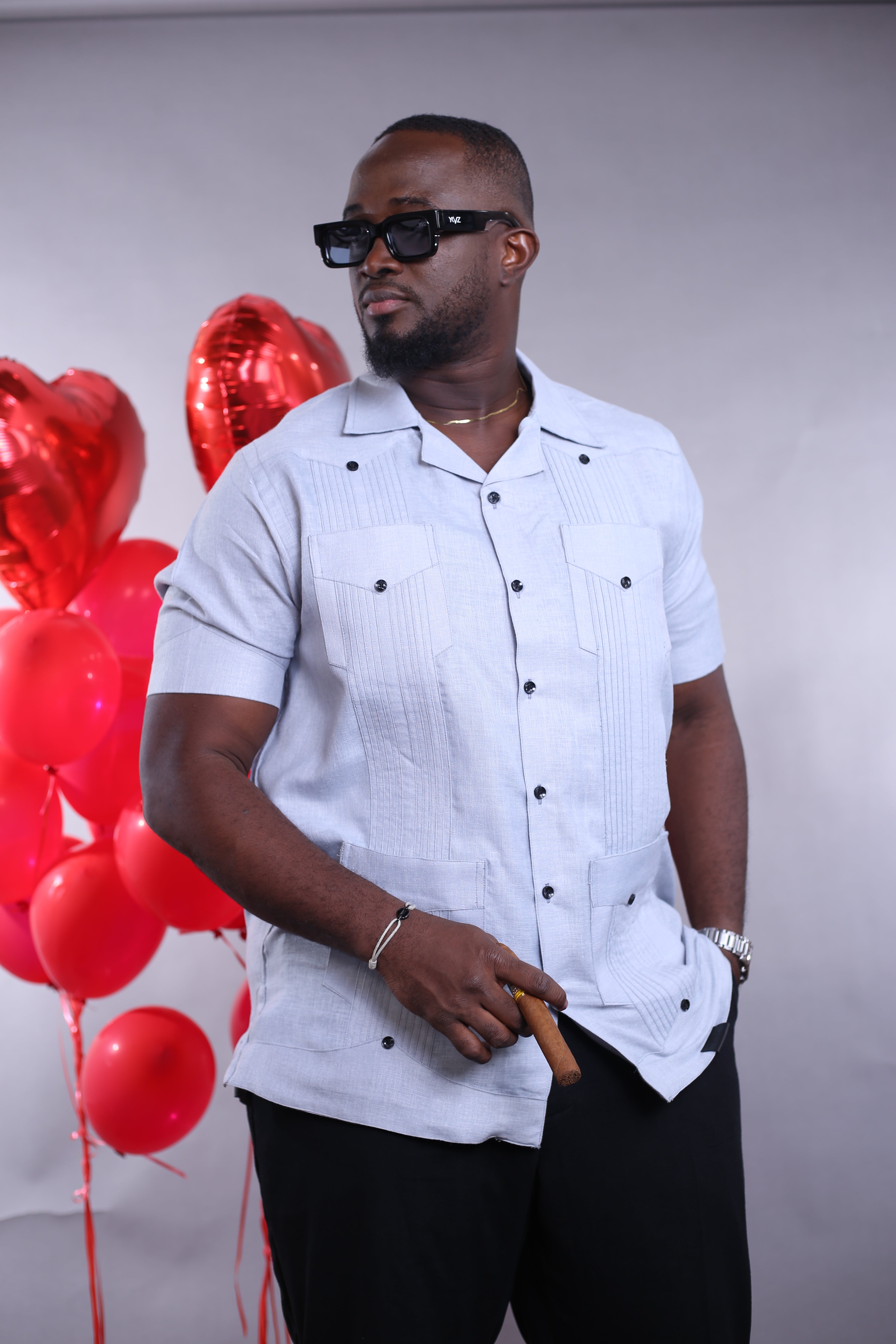 Chemise Cubano MC ll lin bleu ciel