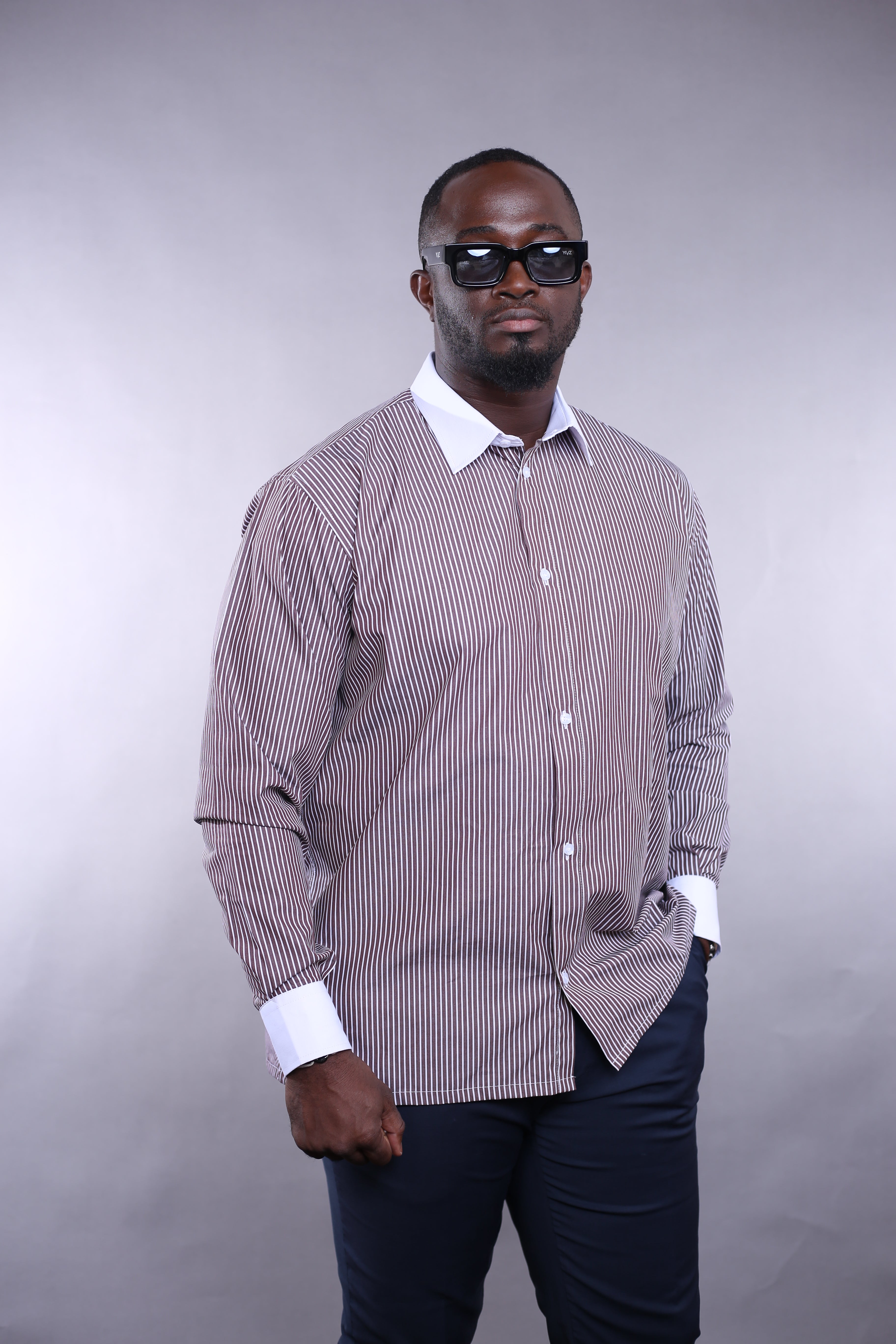 Chemise Wall Street rayures marron/blanc