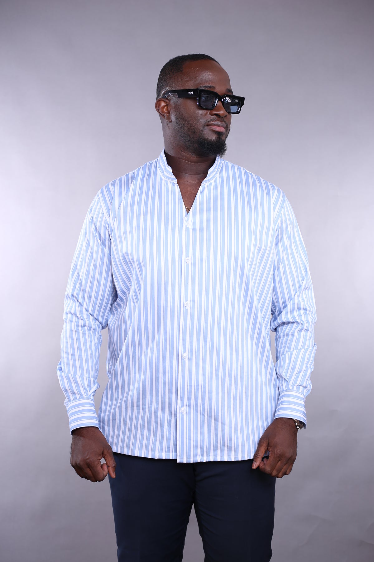 Chemise Classique col tulipe rayée bleu/blanc