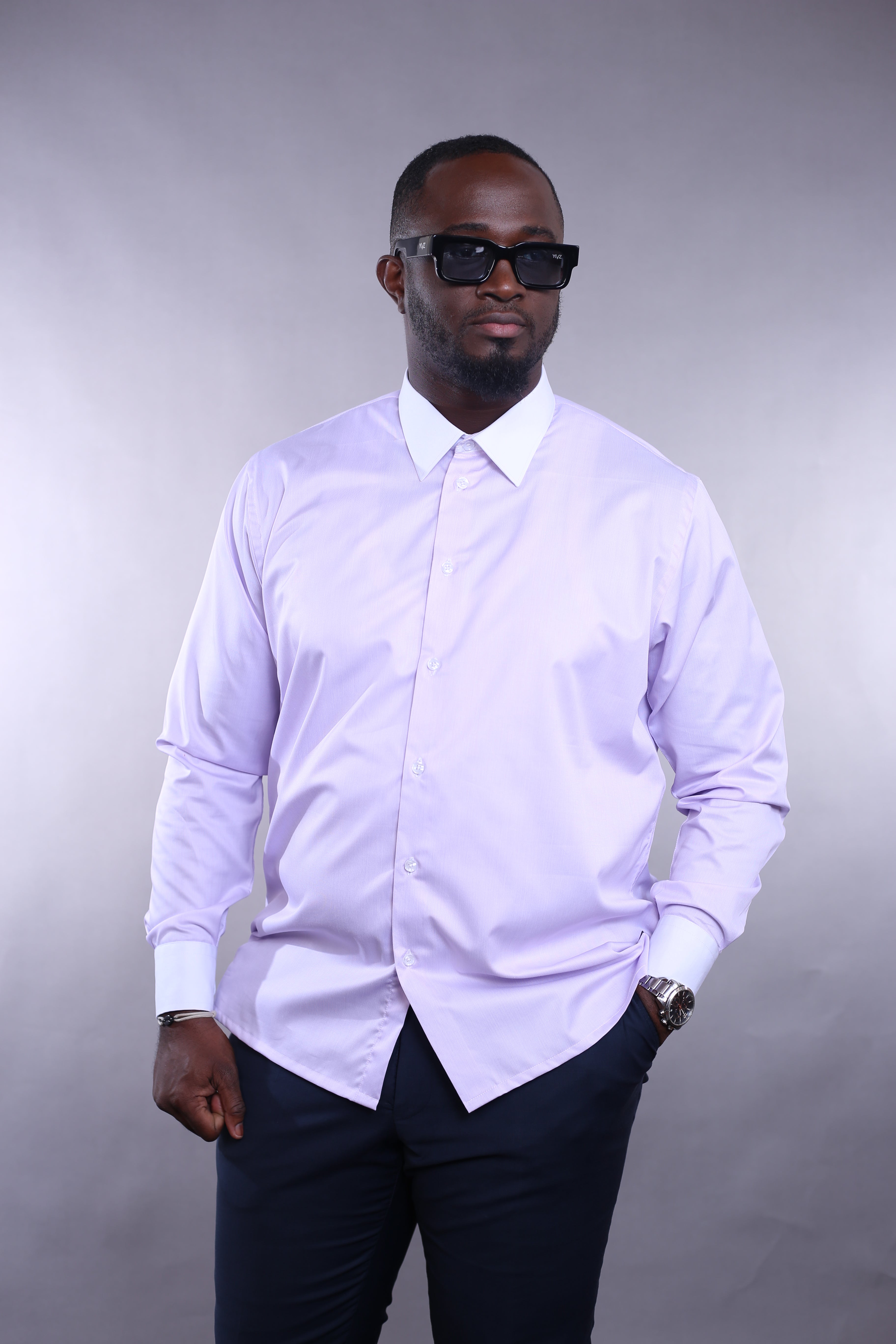 Chemise Wall Street violet/blanc