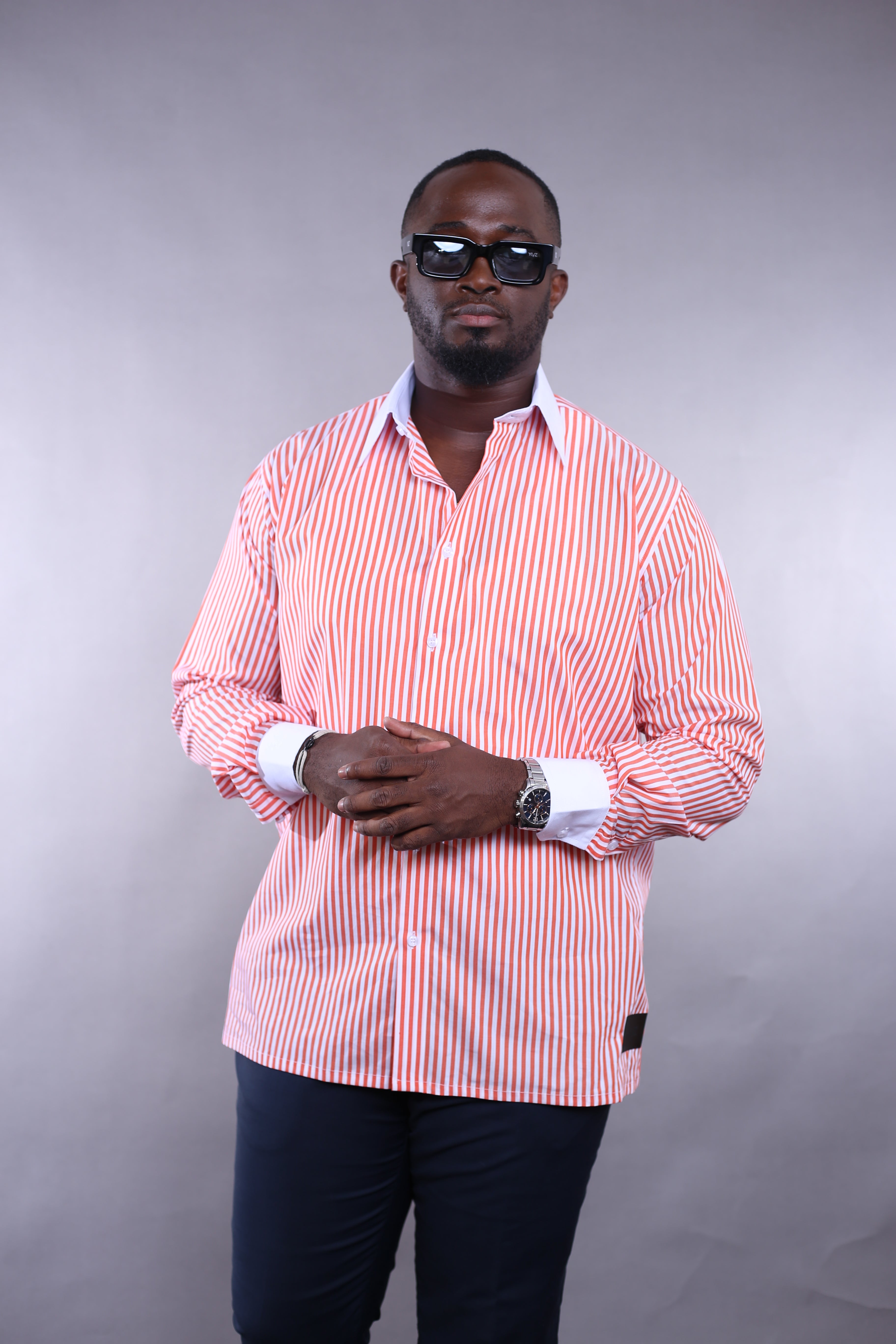 Chemise Wall Street rayures orange/blanc