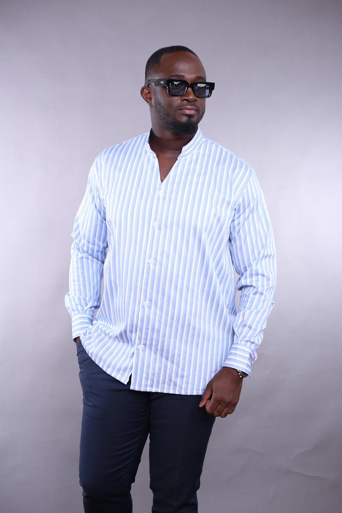 Chemise Classique col tulipe rayée bleu/blanc