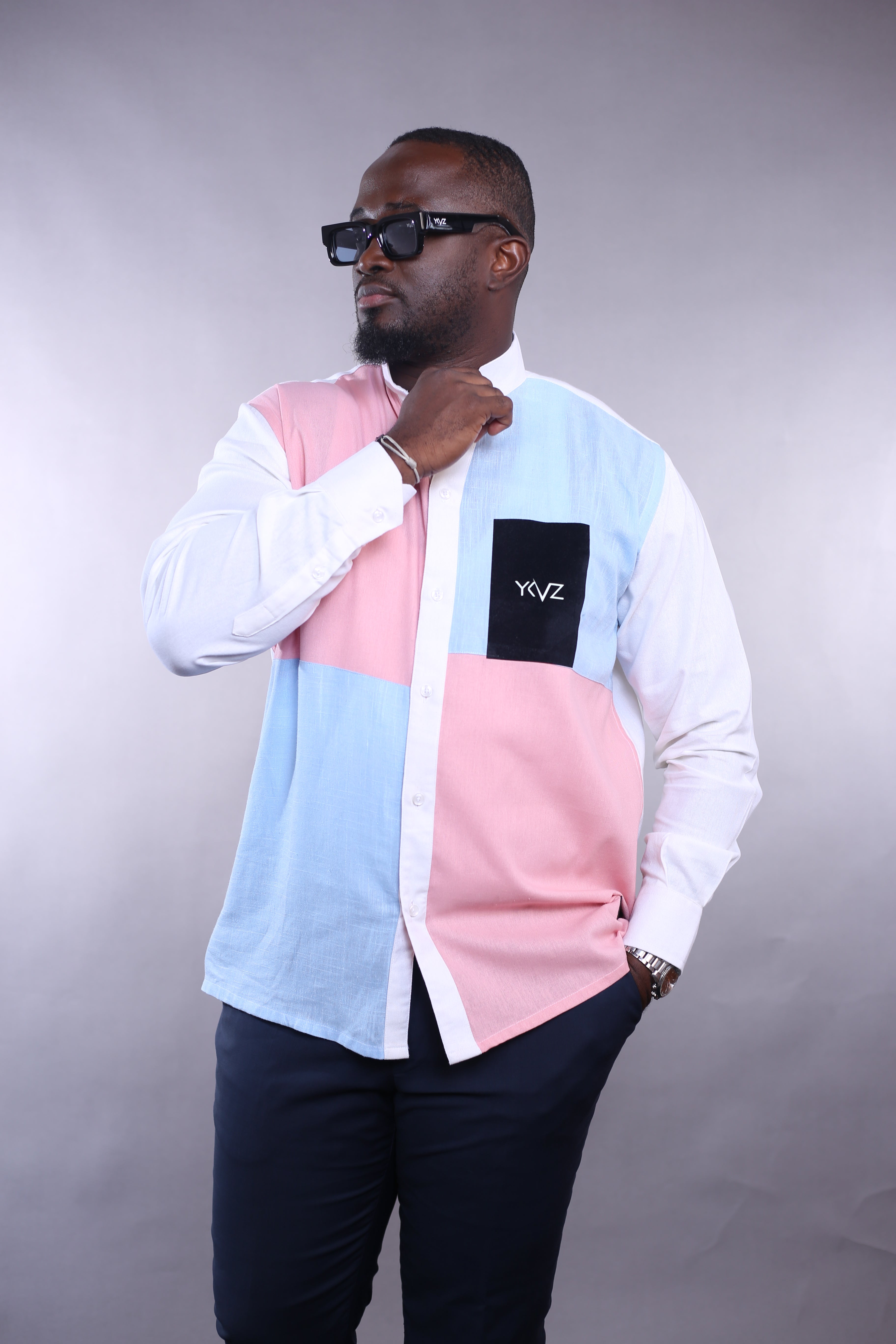 Chemise Harmonia Lin bleu/rose