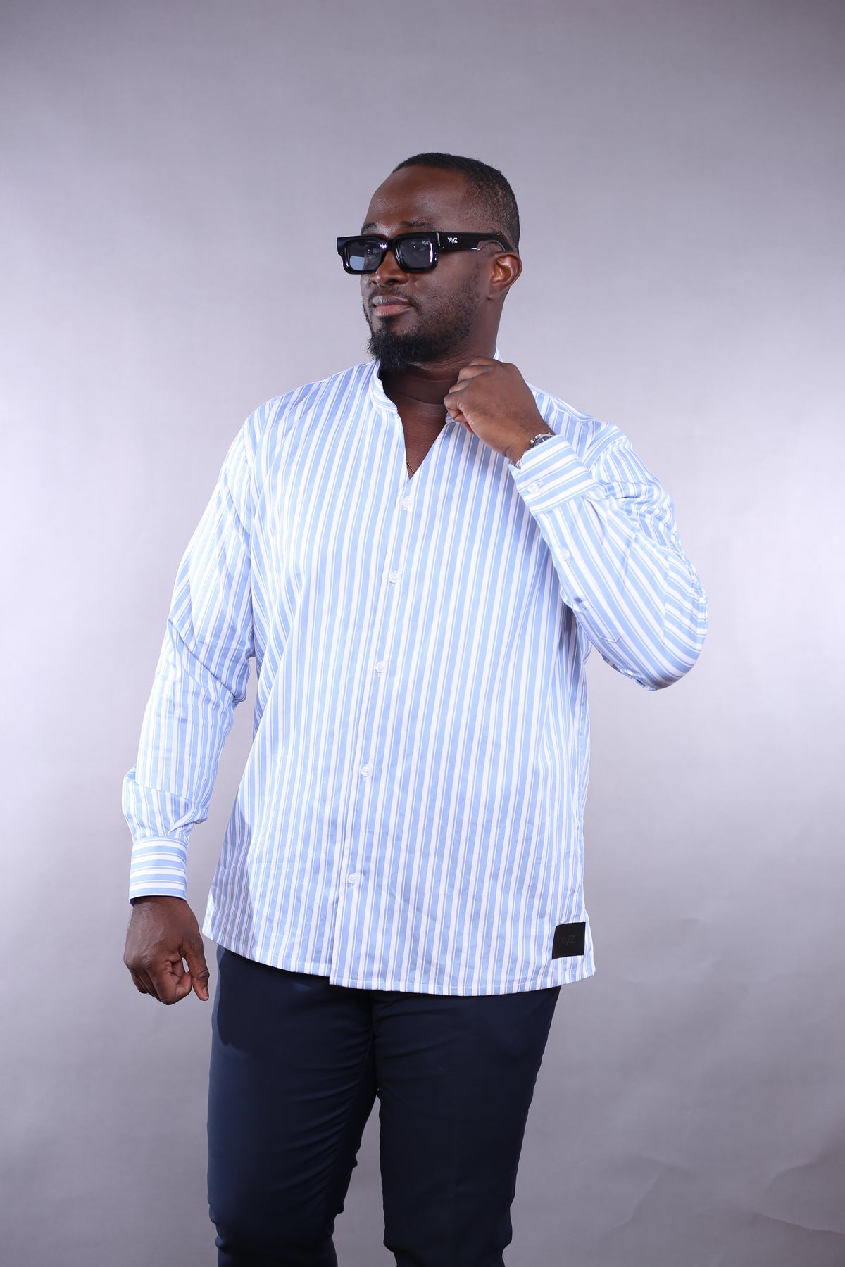 Chemise Classique col tulipe rayée bleu/blanc