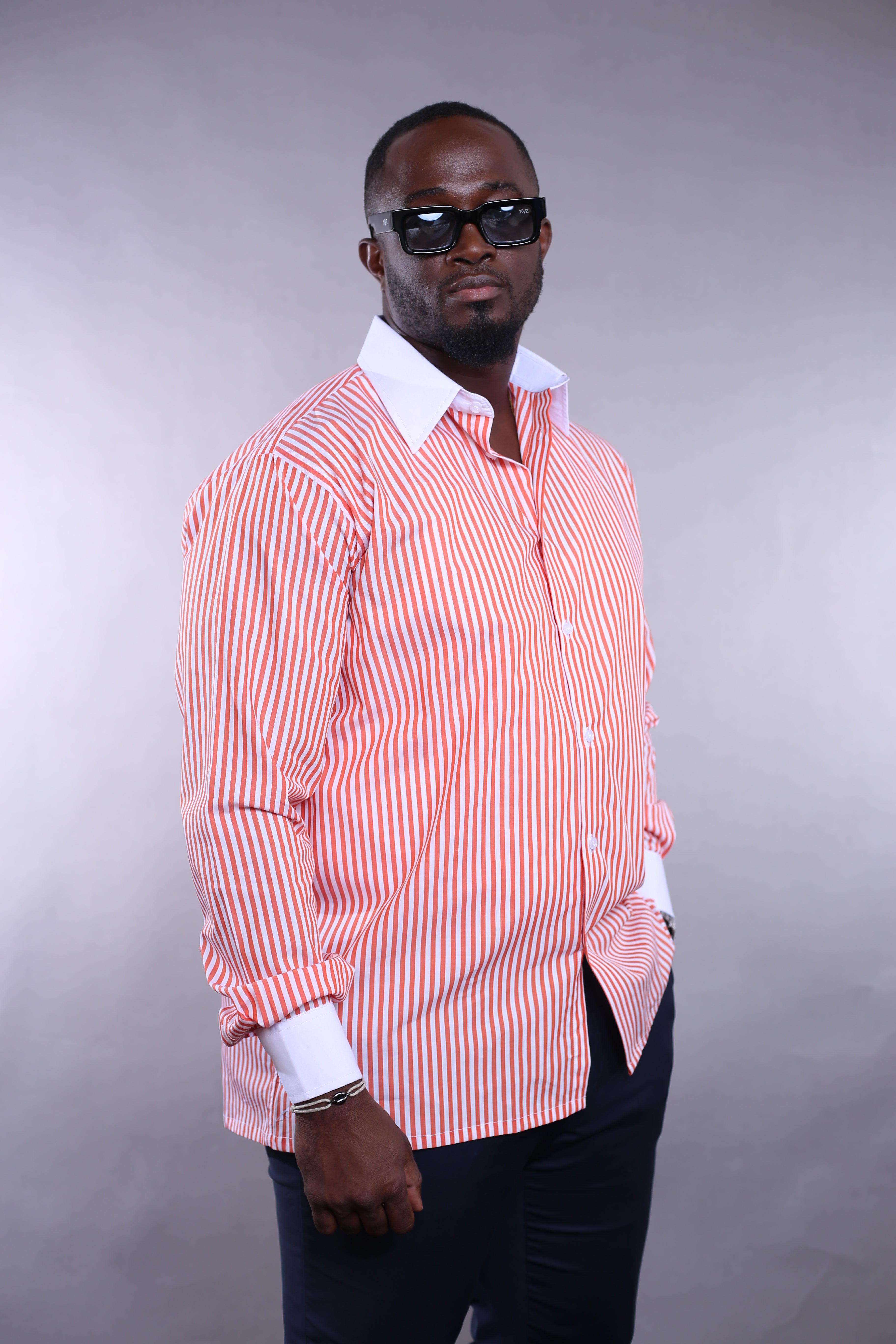 Chemise Wall Street rayures orange/blanc